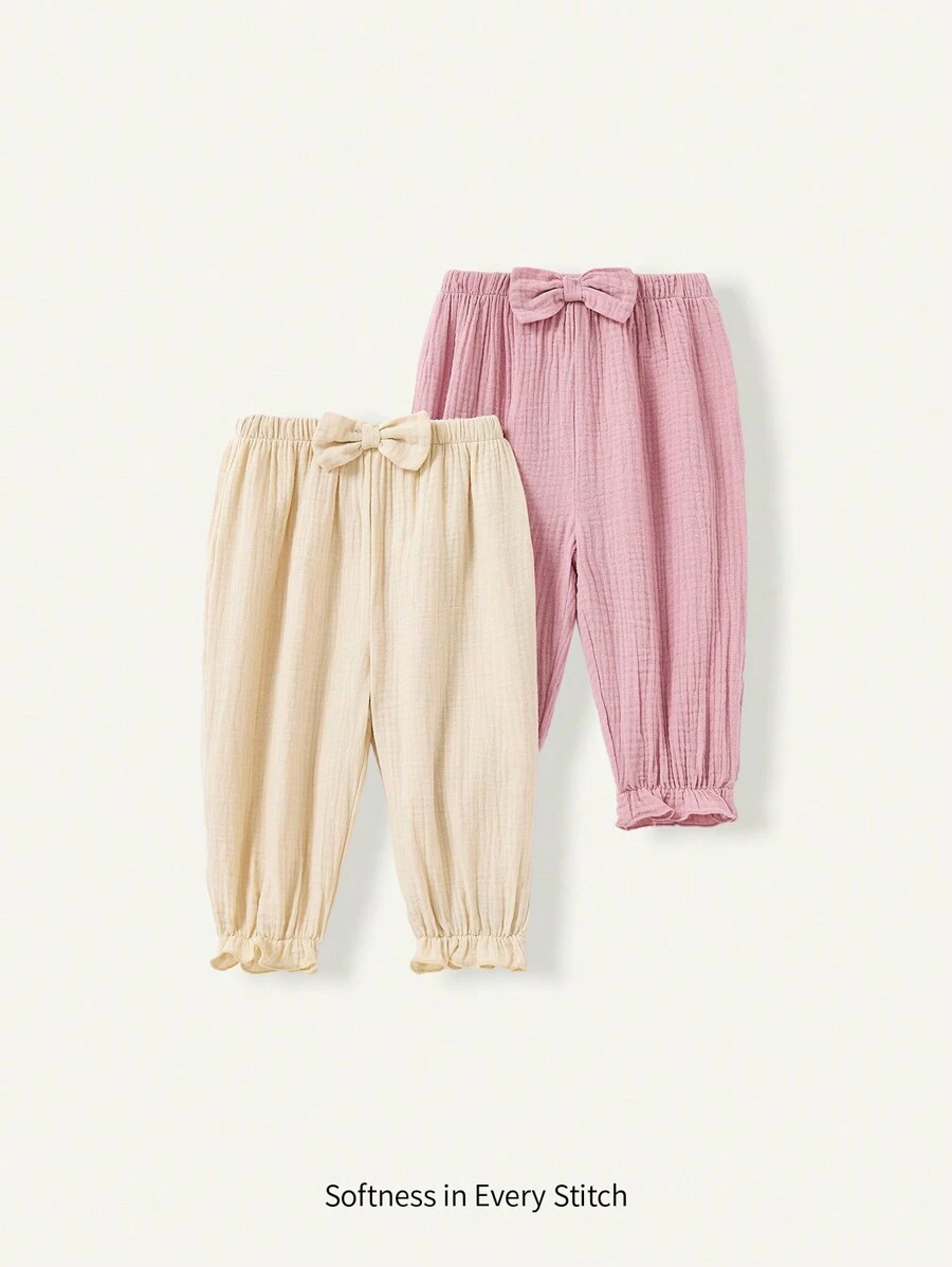 Cozy Pixies Baby Girl Elastic Waist Solid Color Pants With Ruffle Hem 2pcs/Set
