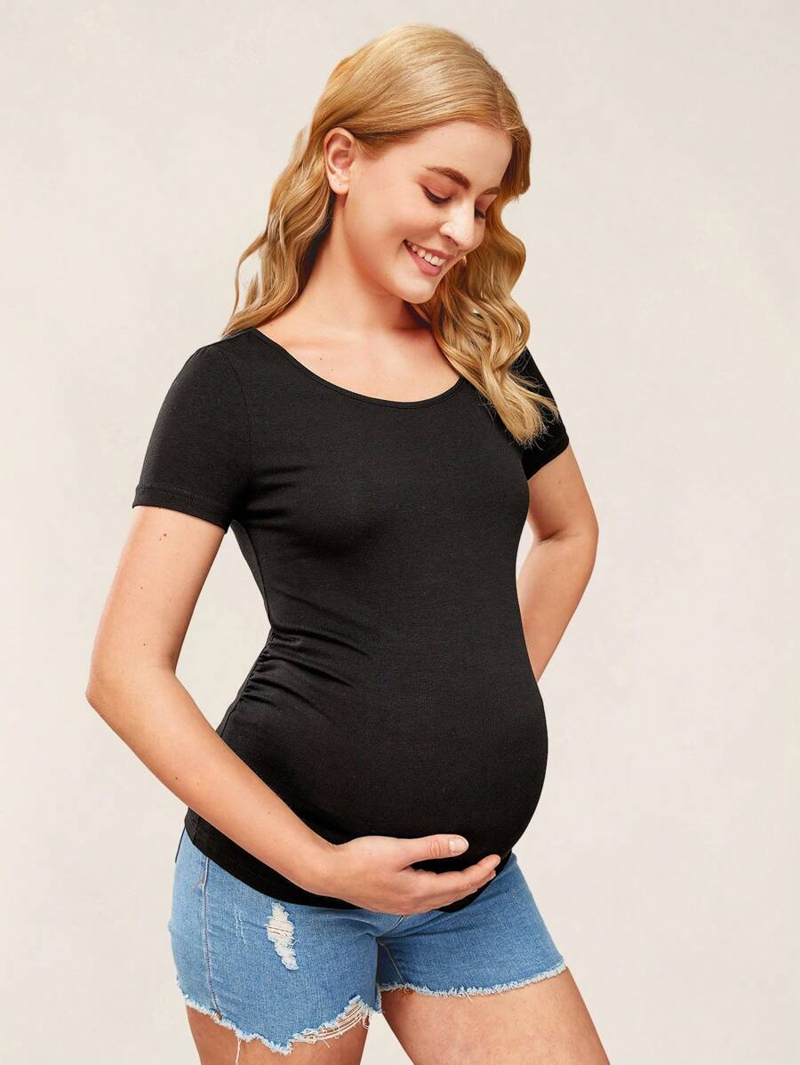 SHEIN BASICS Maternity Solid Ruched Tee