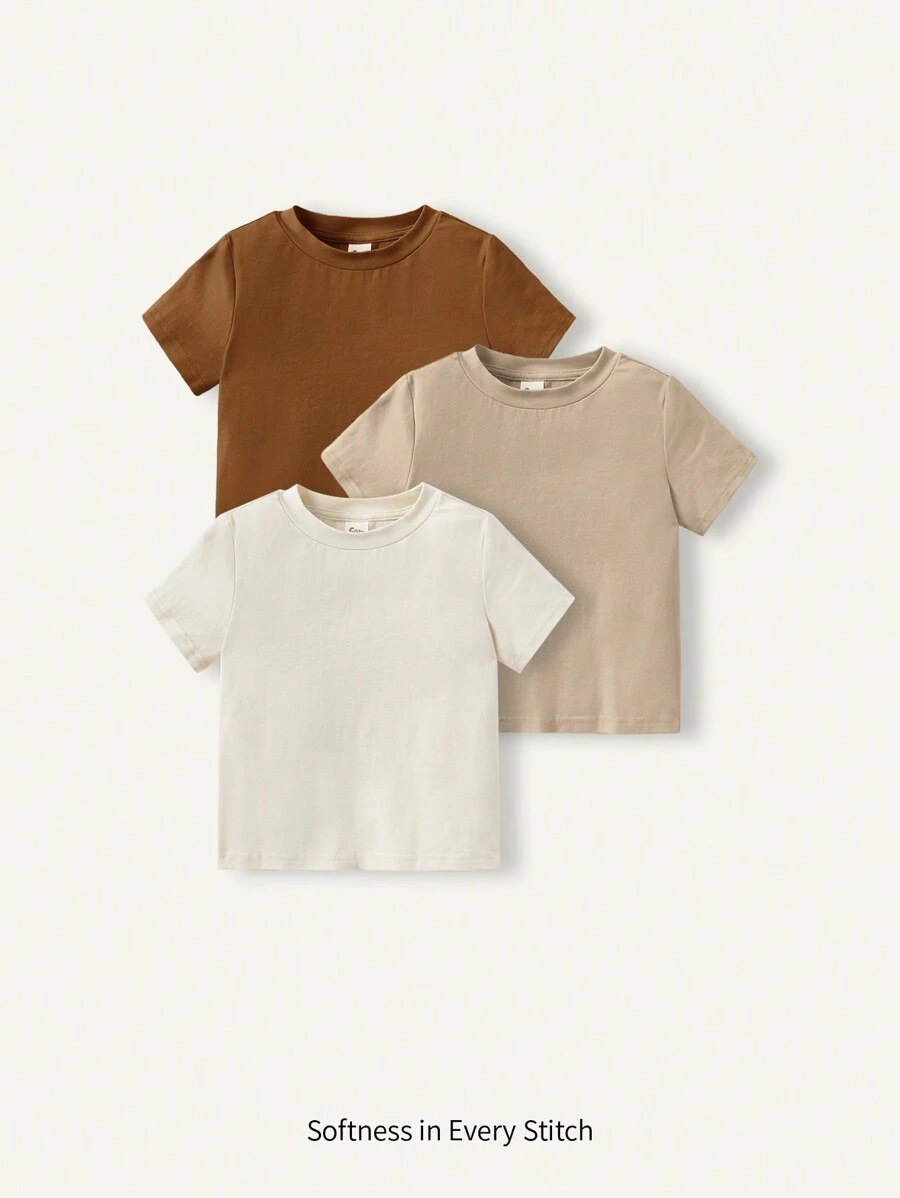 Cozy Pixies Baby Boy Solid Color Soft Knitted Round Neck Short Sleeve Pullover Set Of 3