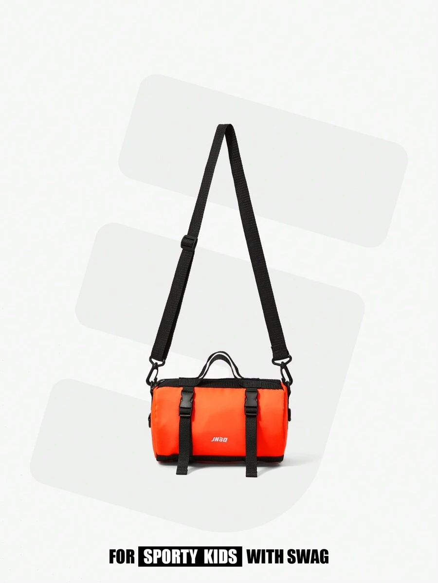 Letter Print Boston Bag With Contrast Color Fashion Buckle Decoration