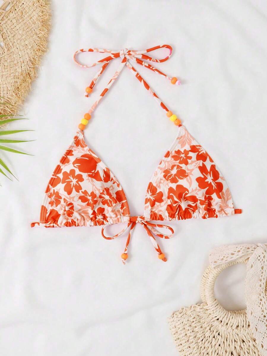 Swim Mod Women Summer Beach Floral Print Bikini Top For Vacation Style