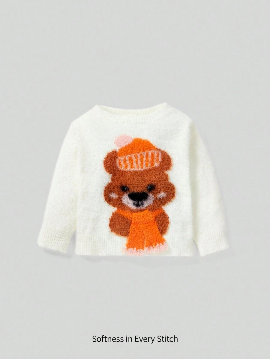 Bébé Fille Pull En Tricot Motif Ours Duveteux