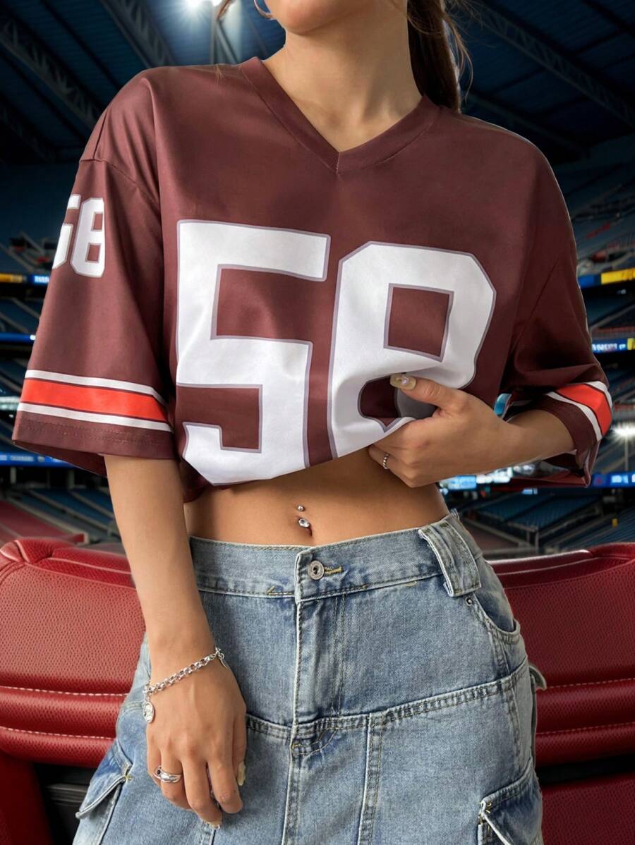 SHEIN EZwear Camiseta De Mujer De Ajuste Holgado Con Diseño De Impresión Digital