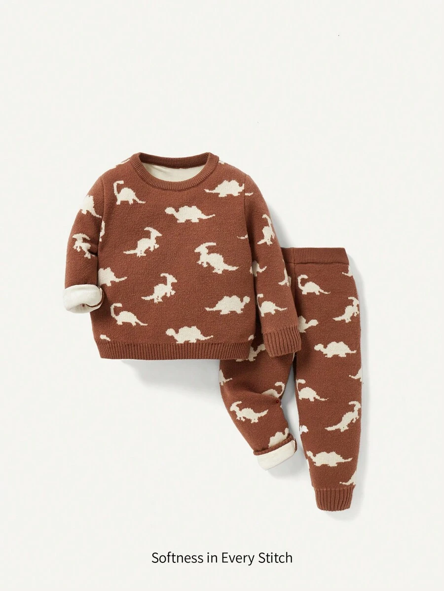 Baby Girl Dinosaur Pattern Sweater & Knit Pants