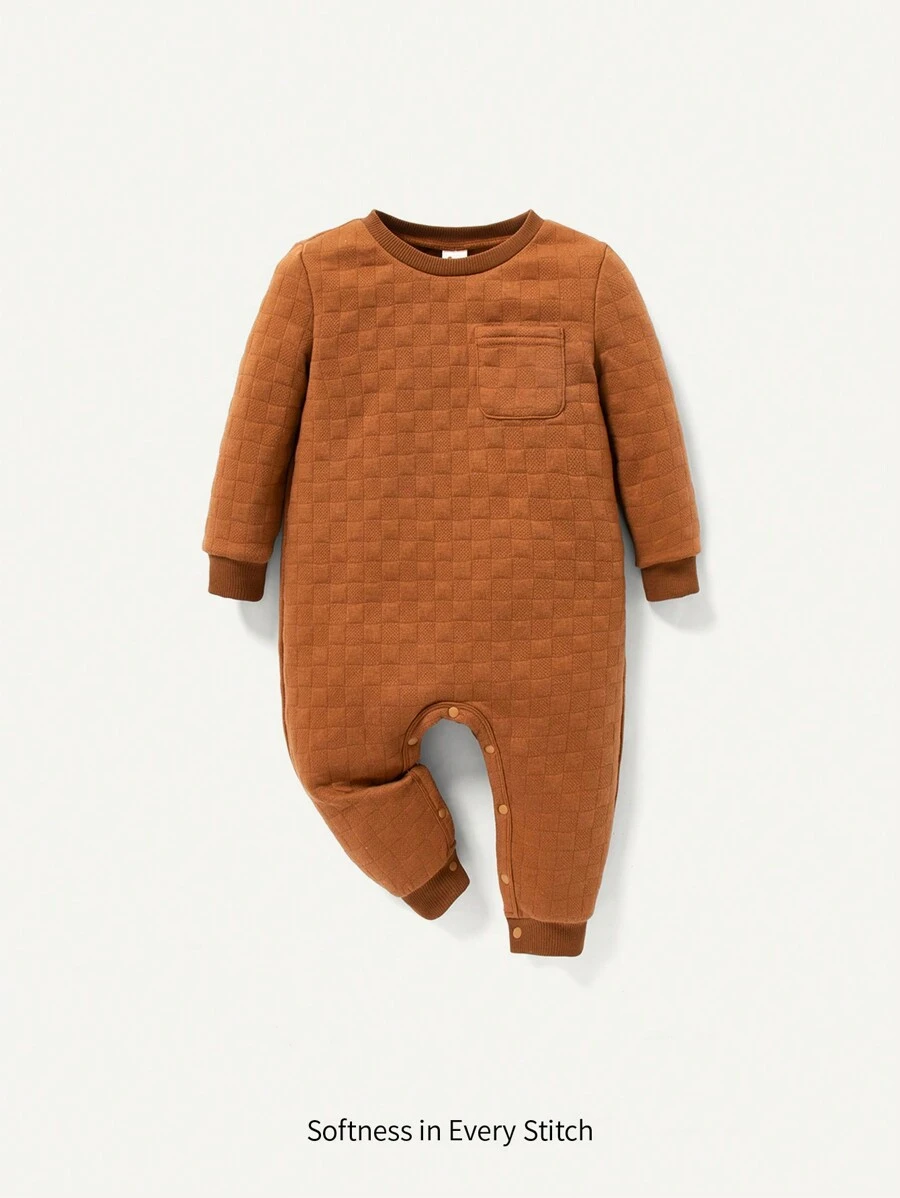 Cozy Pixies Baby Boy Solid Pocket Patched Jumpsuit