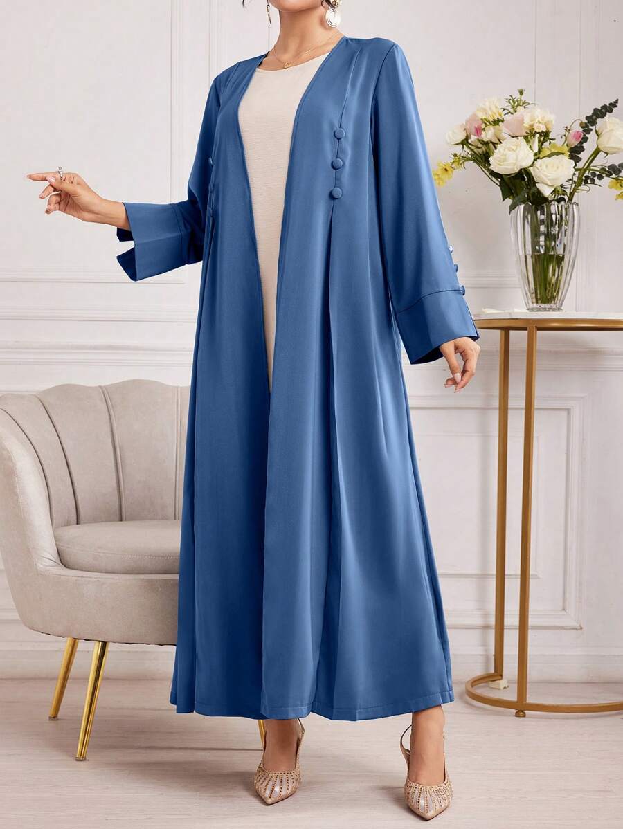 Al Najma Mujeres Solid Color Button Decor manga larga árabe Robe