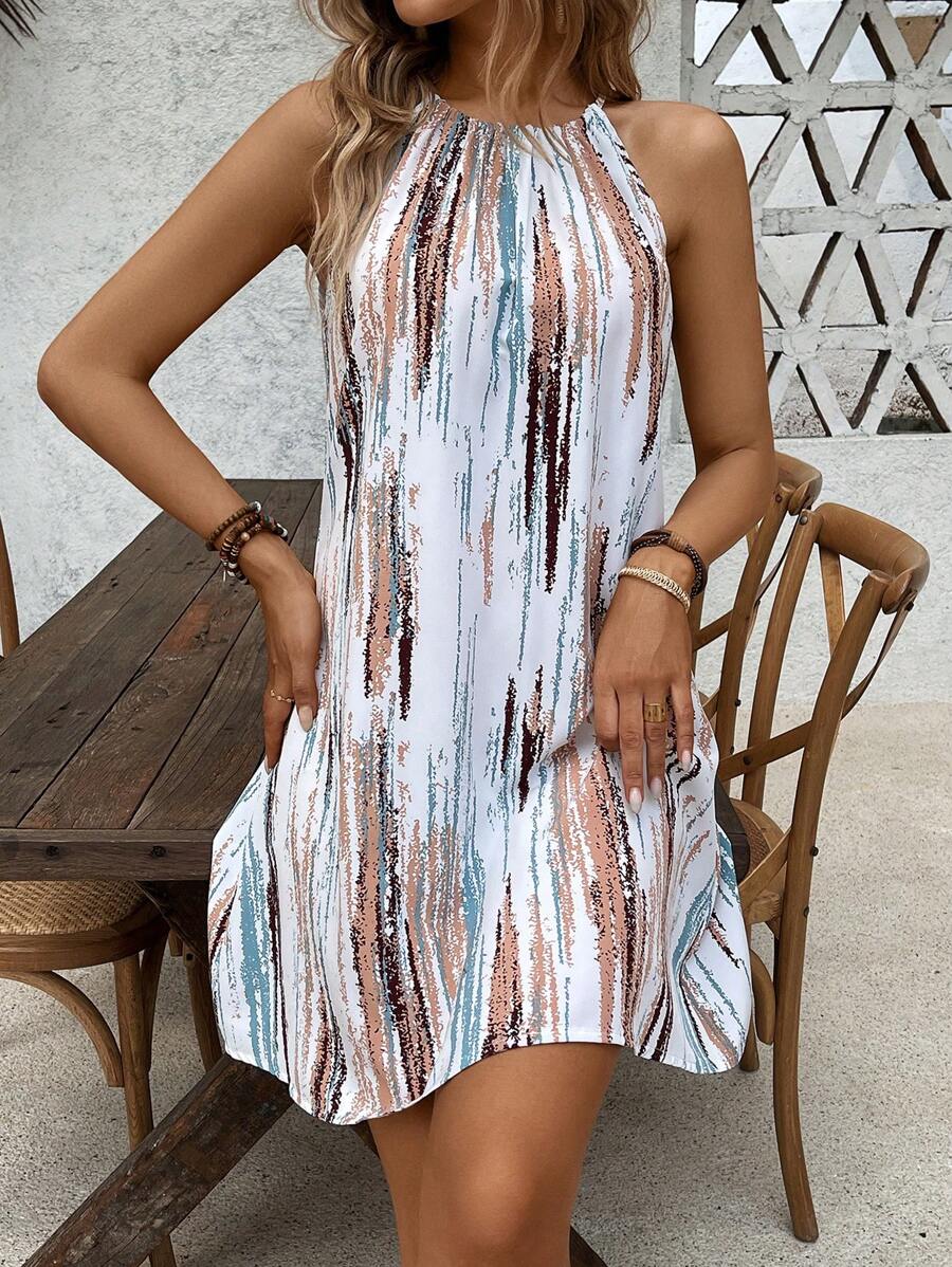 Breezaya Women's Fashionable Open Shoulder Printed Summer Holiday Dress Vacation Beach Outfit