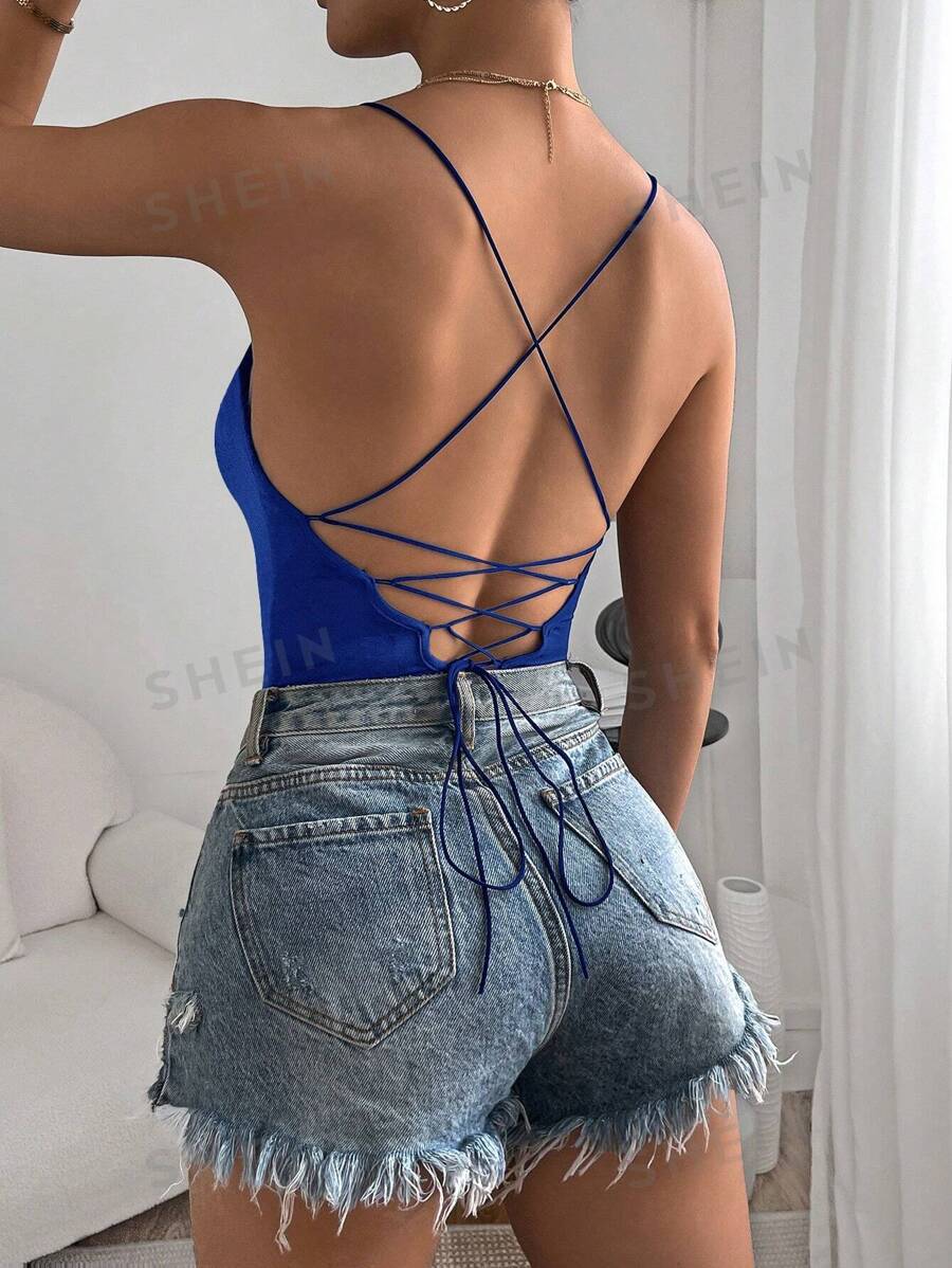 SHEIN Essnce Body con tirantes traseros de unicolor para mujeres para uso diario en primavera y verano