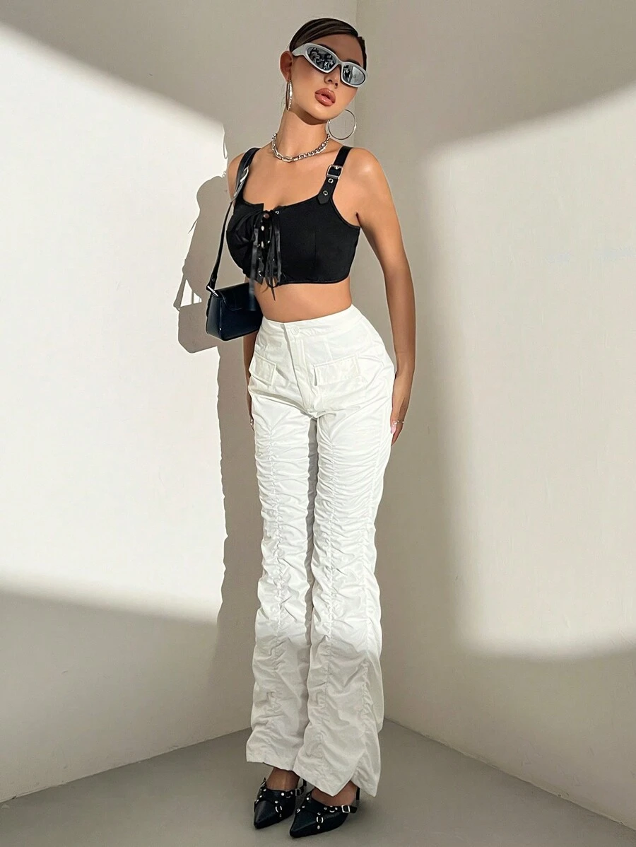SHEIN Unity Pantalones plisados de moda con sentido de diseño