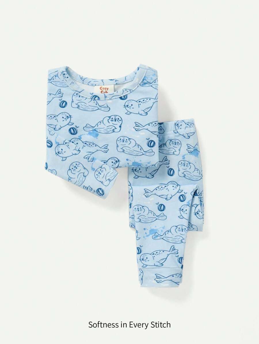 Cozy Pixies Baby Jongens Nauwsluitend Pyjamas , Cartoon dier Gevormd Ronde hals Lange mouwen Top & broek set