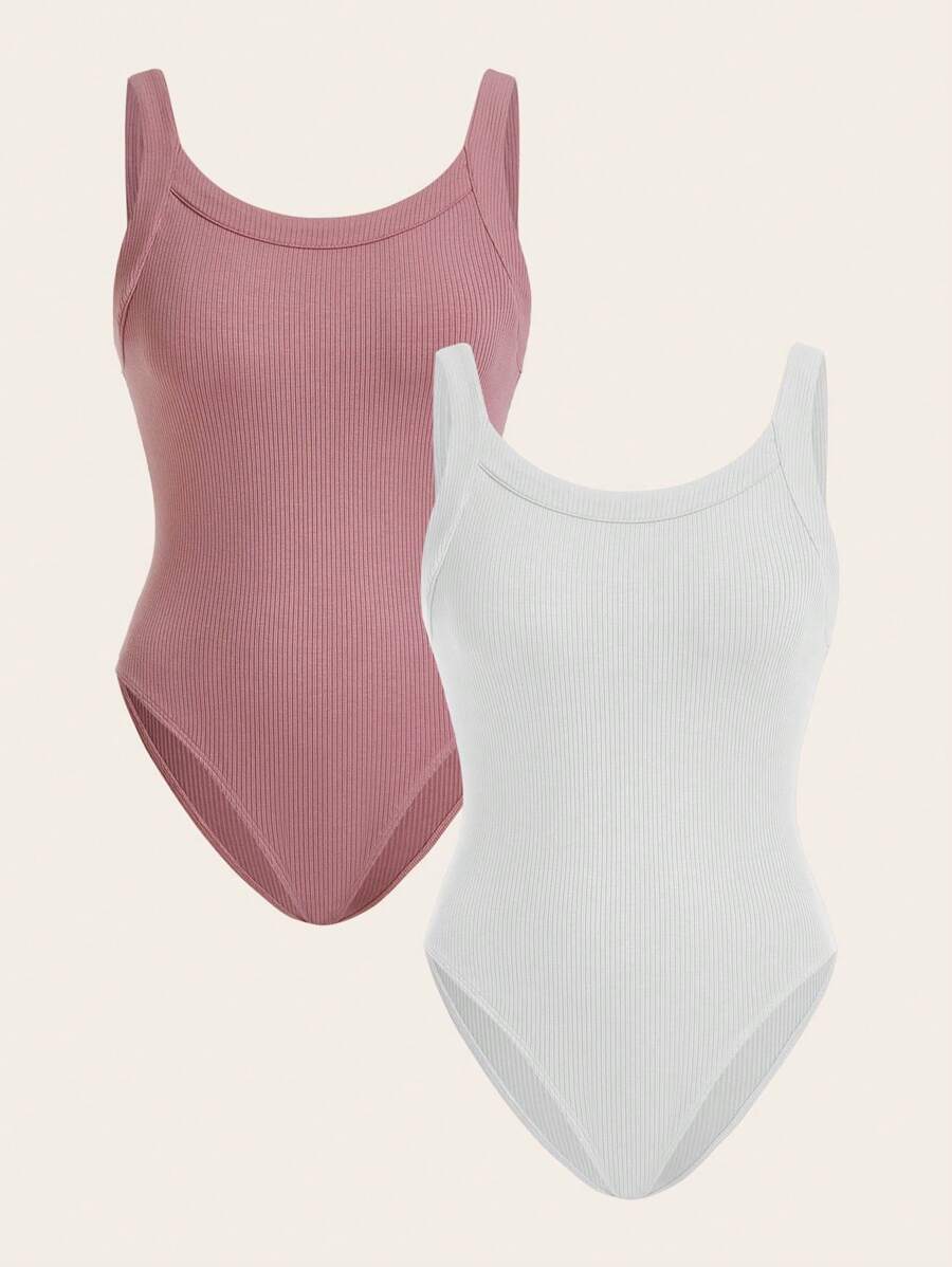 SHEIN BASICS Women's Cami Bodysuit With Scoop Neckline, Summer