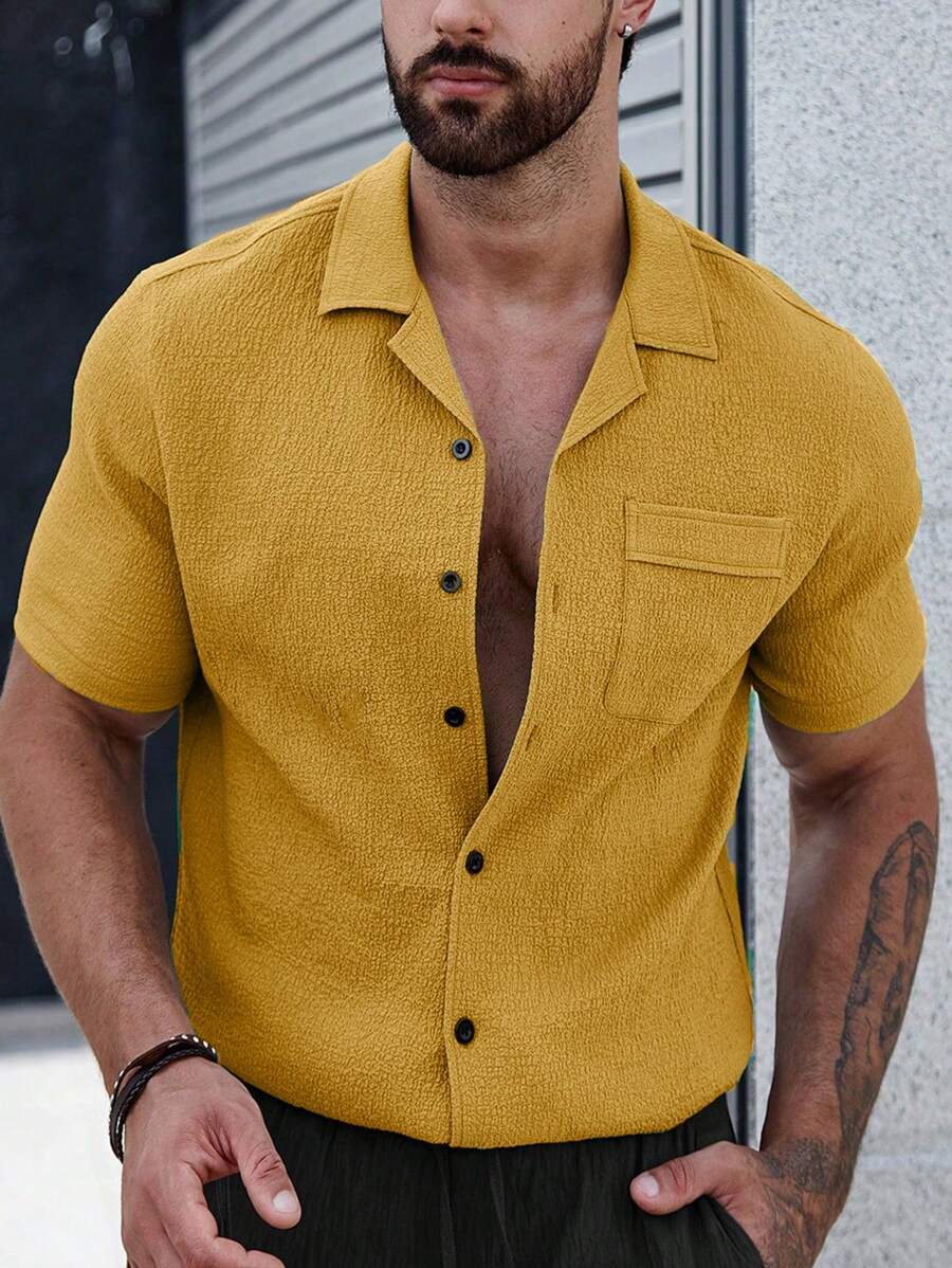 Manfinity CasualCool Uomo camicia manica corta con taschino e bottone frontale (stampa taglio qasuale) di colore unito