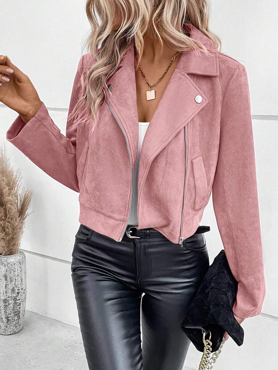 EMERY ROSE Chaqueta Casual de Mujer de Primavera y Otoño con Cuello de Solapa, Cierre con Cremallera y Manga Larga