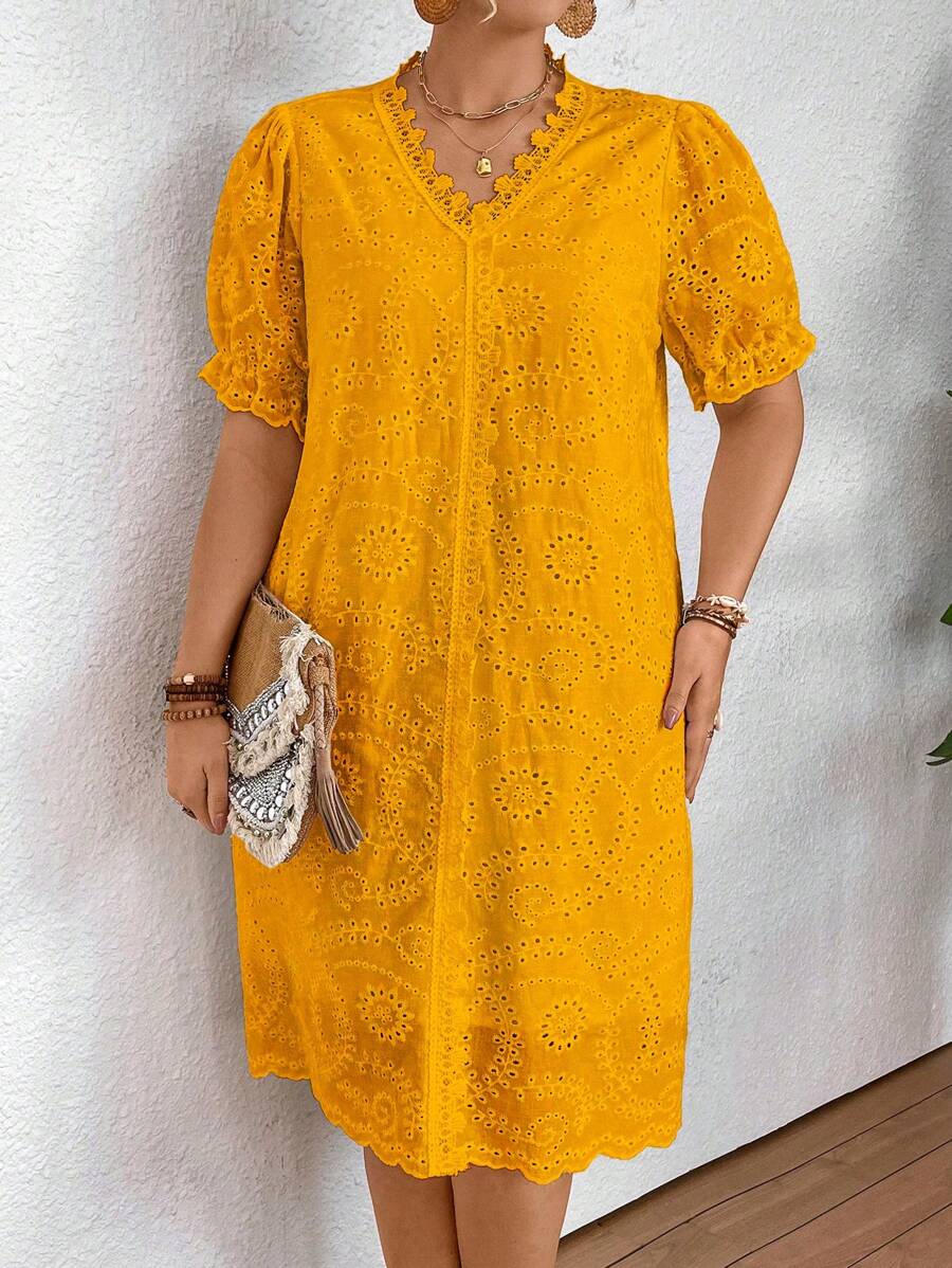 Celure Women Elegant Plus Size Embroidered Floral Long Dress