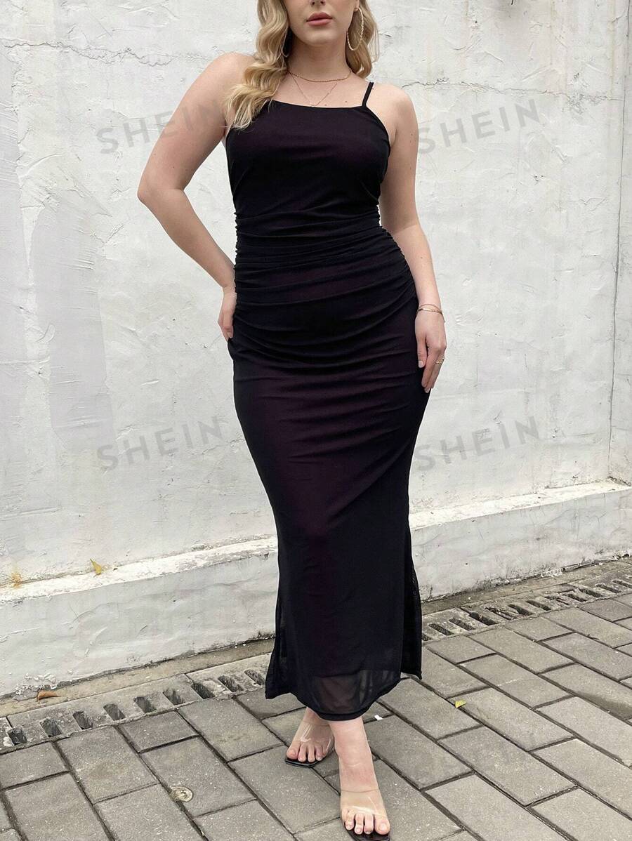 Celure Vestido de verano con tirantes ajustables de malla sexy y corte ajustado para tallas grandes