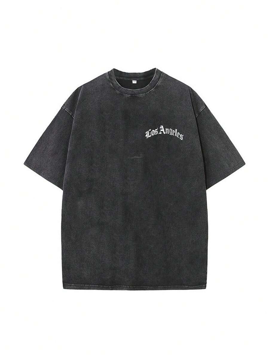Camiseta holgada con estampado Los Angeles vintage desgastado para hombres