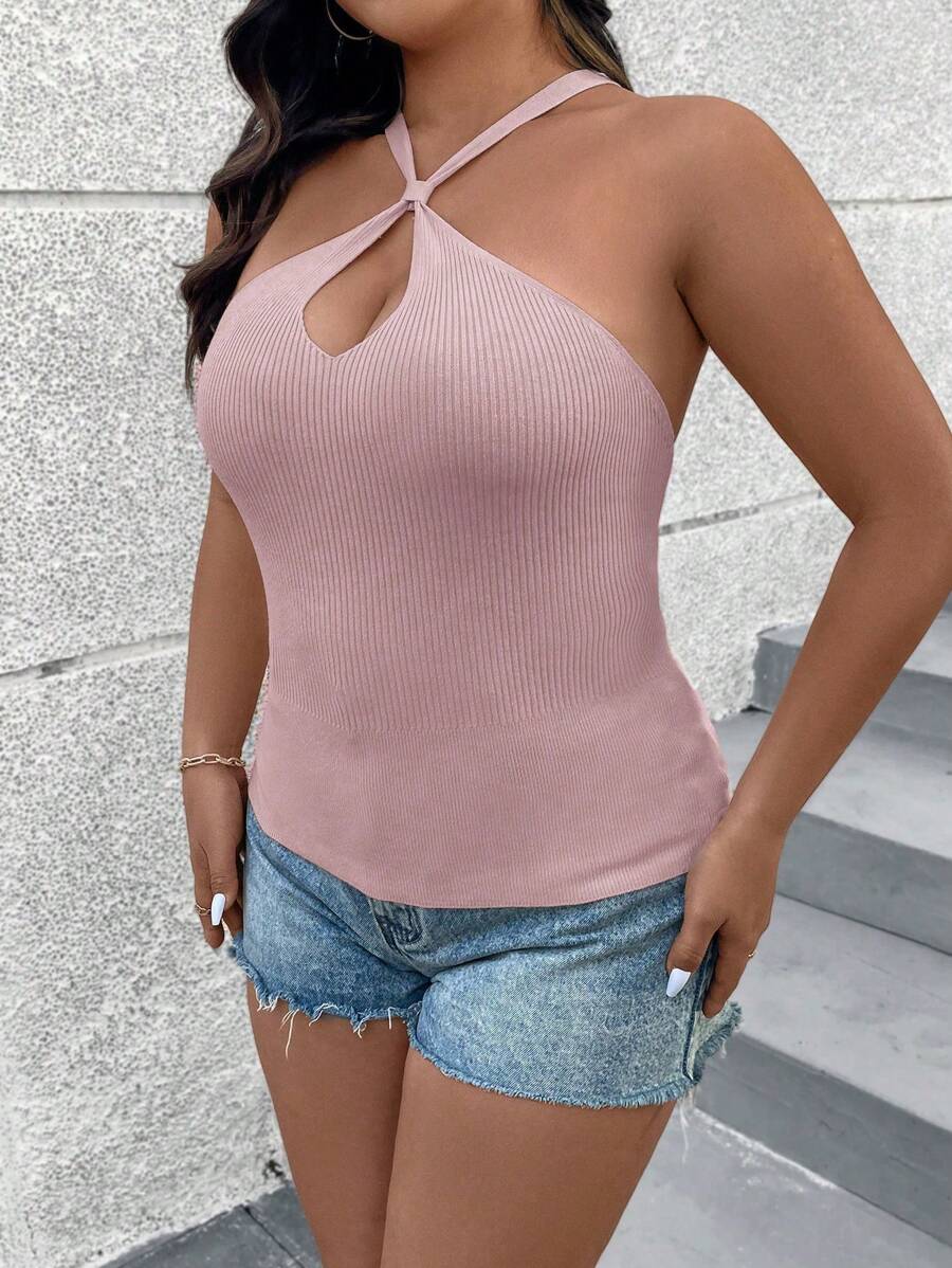 SHEIN Clasi Plus Size Fashionable Slim Fit Sleeveless Knitted Top With Criss Cross Straps