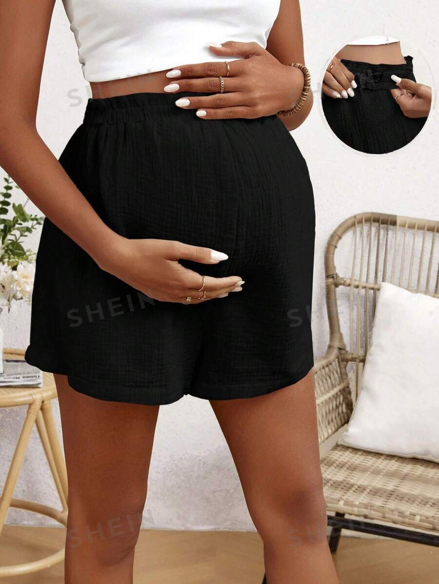 SHEIN Shorts Deportivos De Cintura Alta Para Mujeres Embarazadas Durante Las Vacaciones Activas