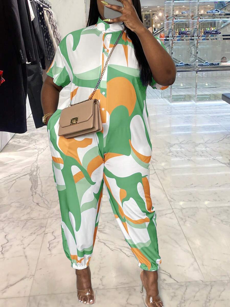 SHEIN LUNE Women Plus Size Jumpsuit With Random Print
