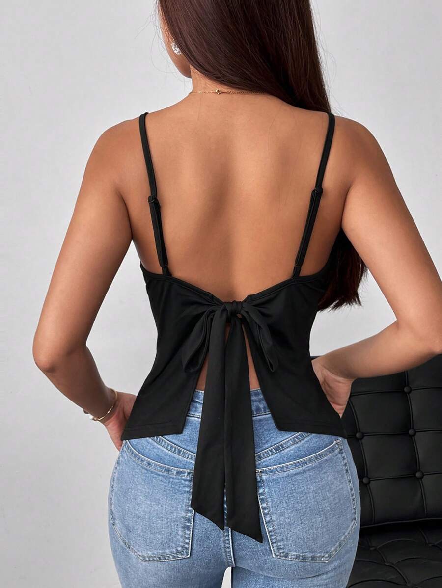 Firerie Haut Cami noir sexy sans manches avec lien pour l'été