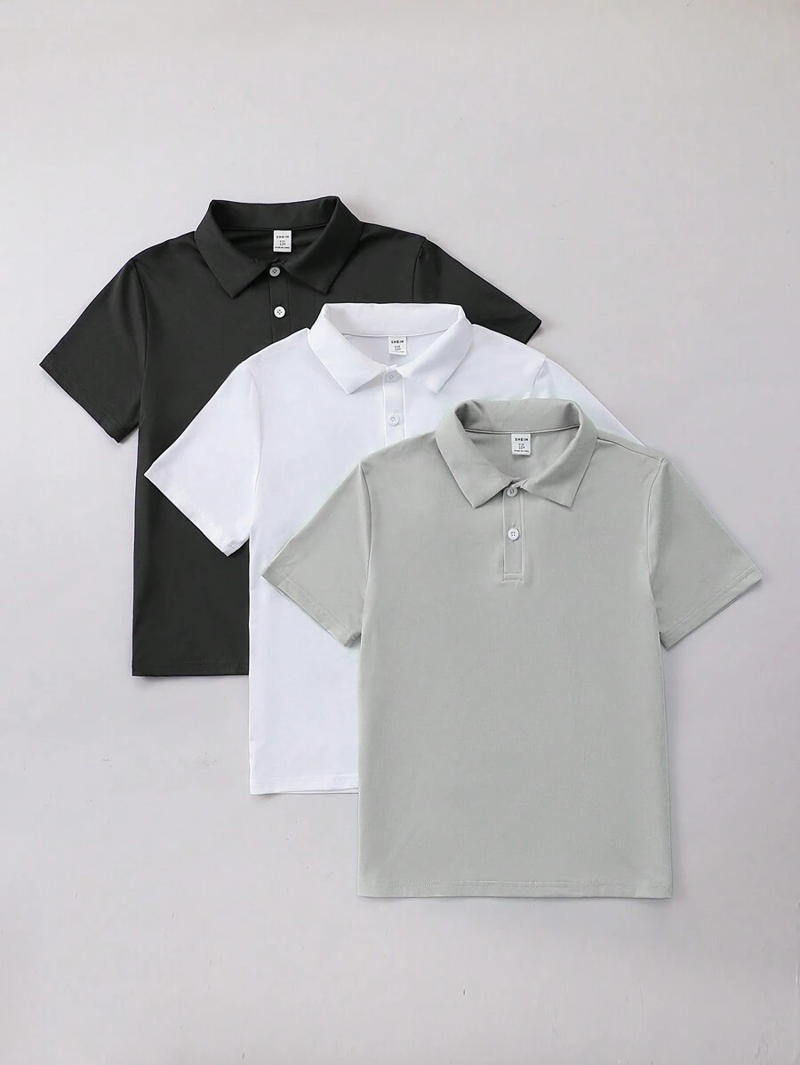 SHEIN Camisa polo de manga corta de unicolor para niño preadolescente para el verano