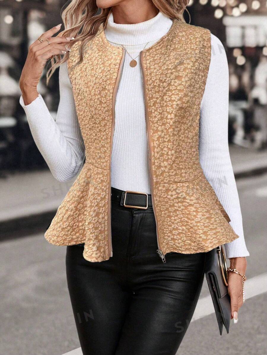 SHEIN Clasi Chaleco sin mangas para mujer con cierre de cremallera y bajo acampanado simple