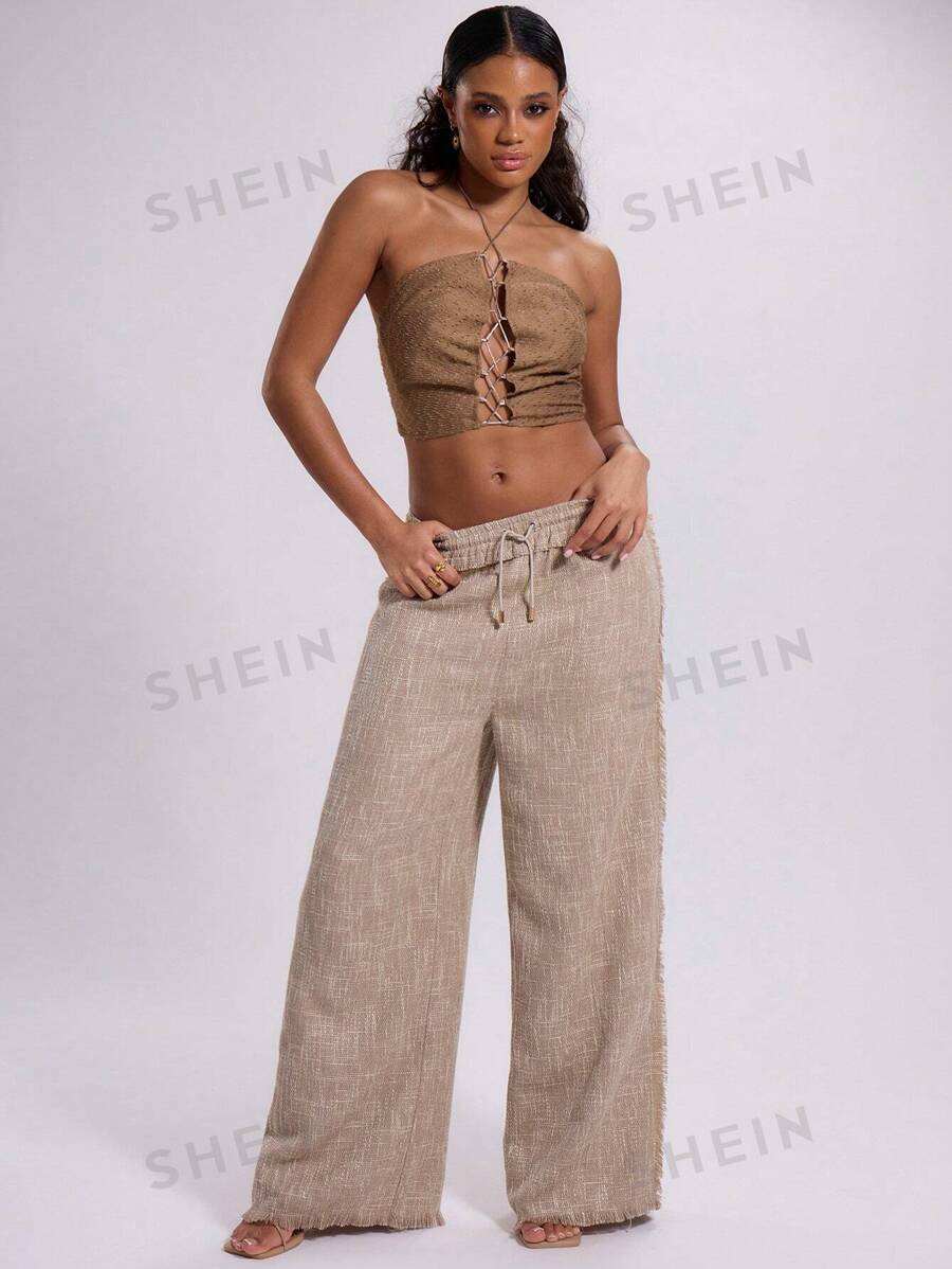 MUSERA Top halter con cordones texturizados para salidas, vacaciones, primavera y verano