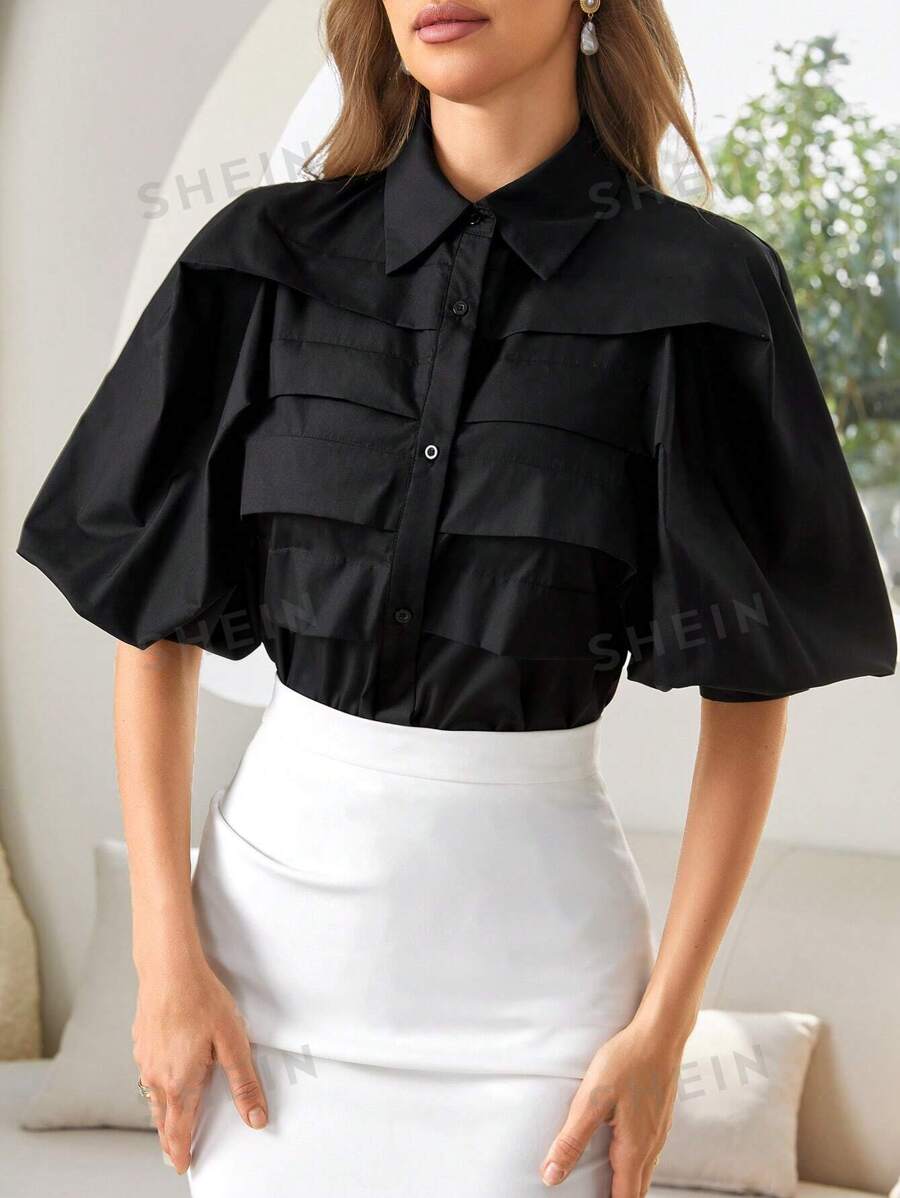 Modelyn Camisa De Mujer Plisada De Color Sólido