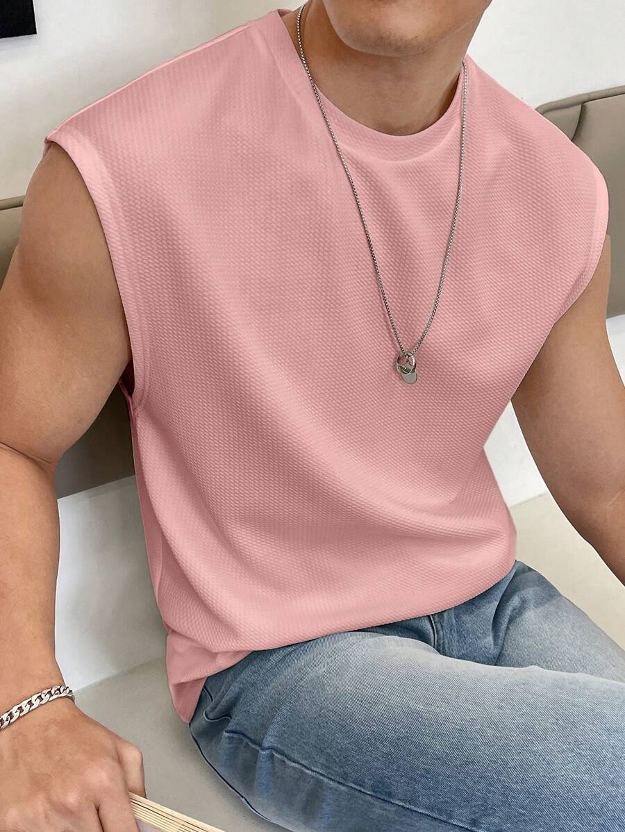 Manfinity VCAY Canottiera estiva a spalla larga con dettagli sulle spalle e tessuto a texture in colore unito per uomo
