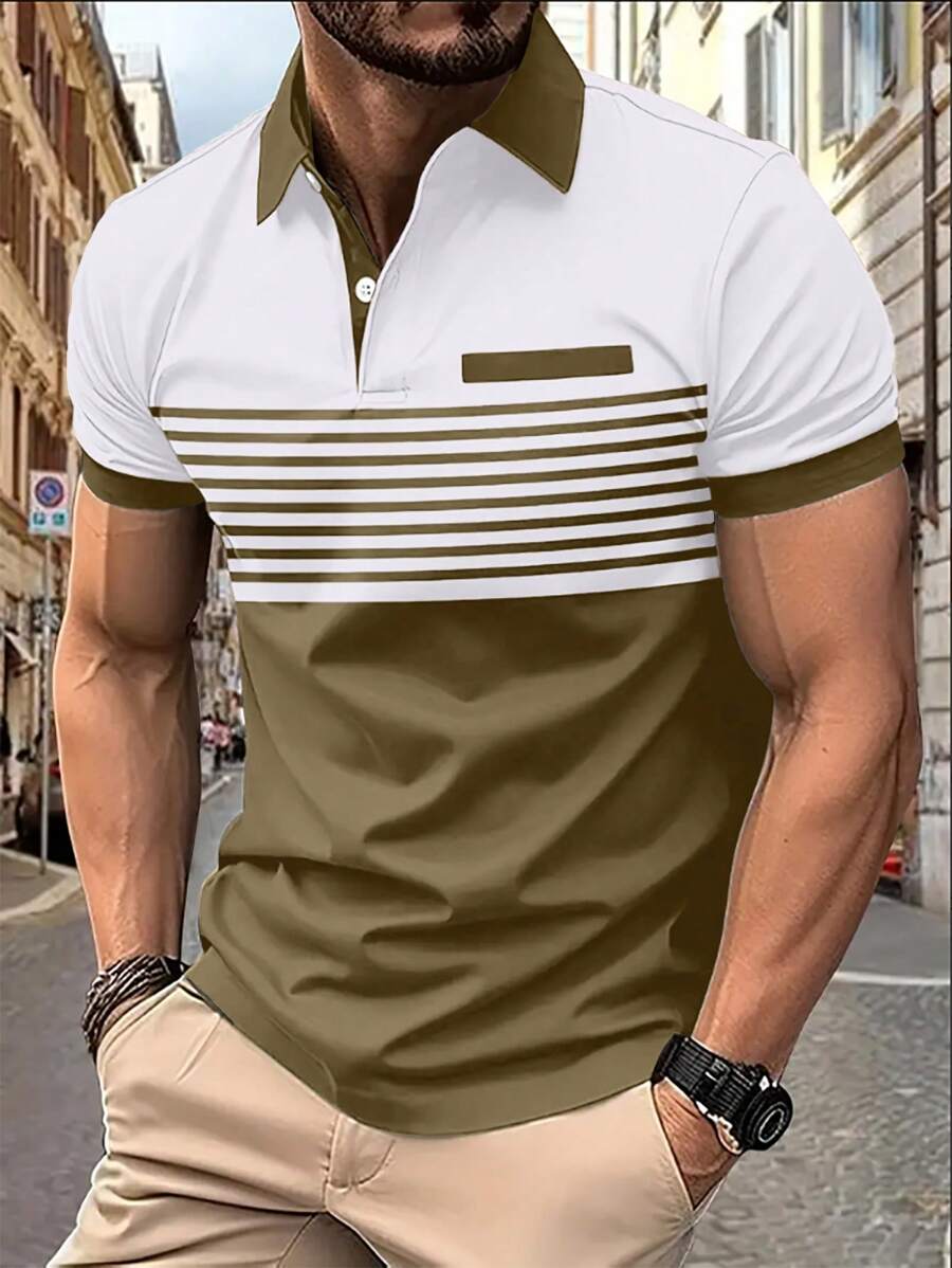 Manfinity Homme Men Summer Daily Striped Polo Shirt With Color Block