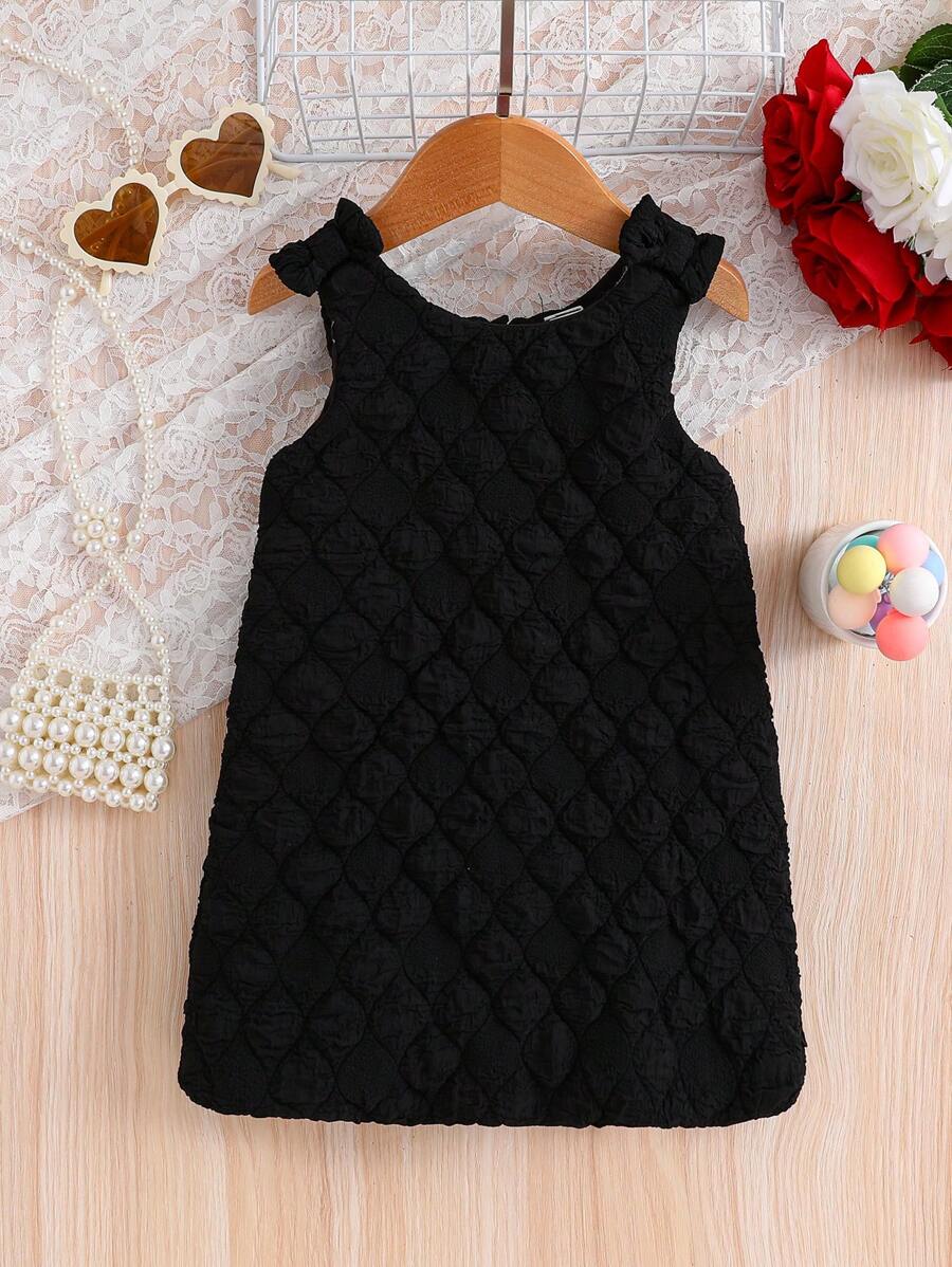 SHEIN Baby Girl Casual, Elegant, Cute, 3D Check Fabric, Sleeveless Dress, Suitable For Spring And Summer Outings