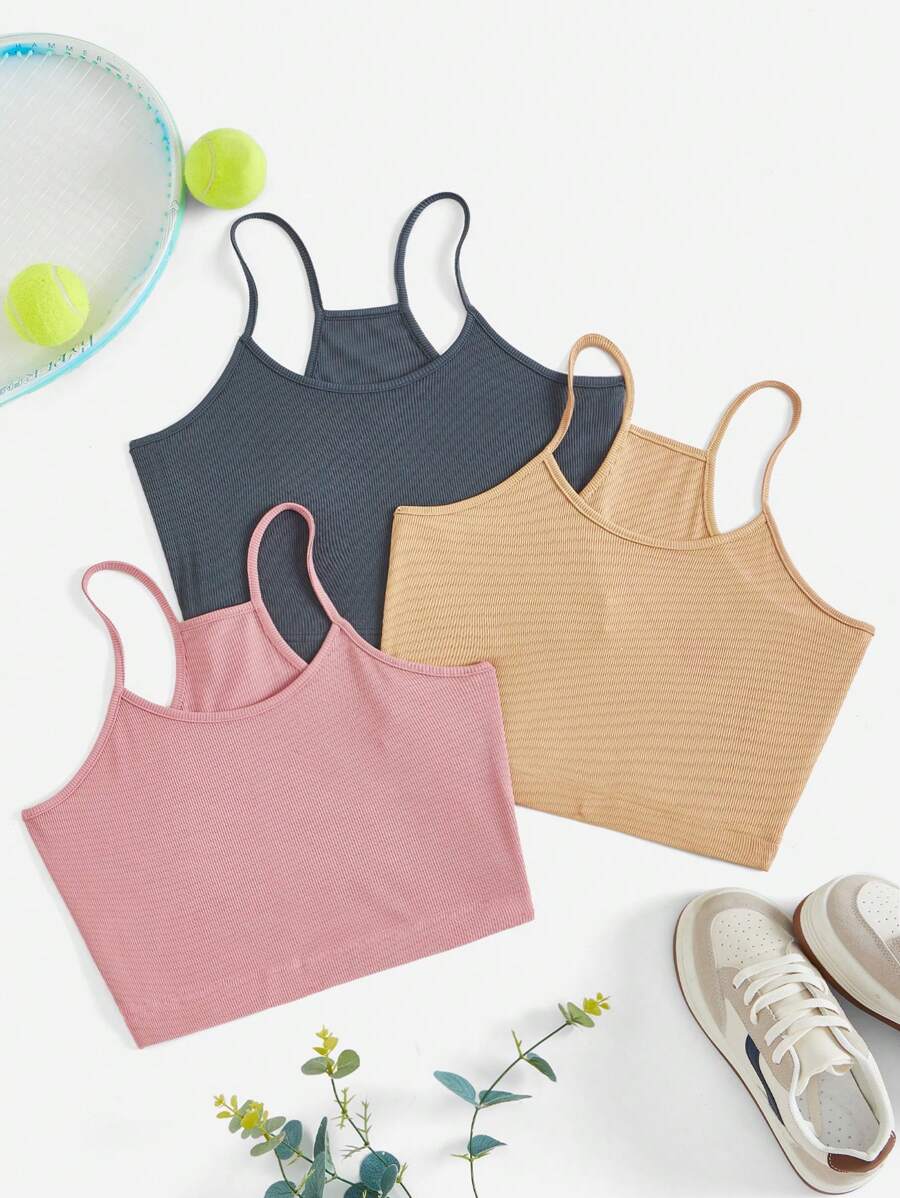 Streetz SHEIN Sport Solid Color Ribbed Athletic Spaghetti Strap Tank Top
