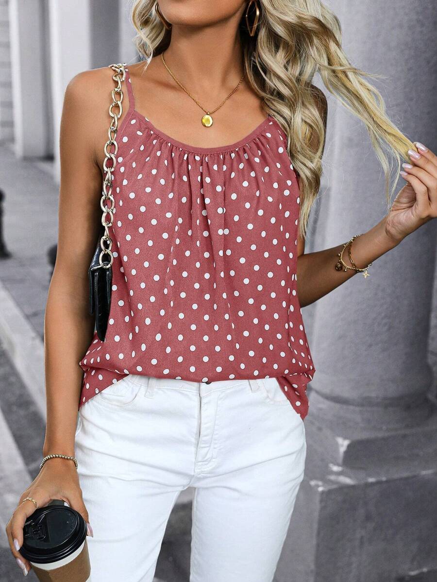SHEIN LUNE Women Sleeveless Polka Dot Print Casual Daily Wear Tank Top