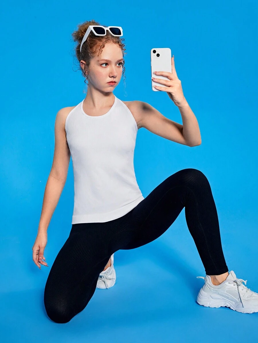 SHEIN Débardeurs De Sport Décontractés De Couleur Unie Pour Adolescente