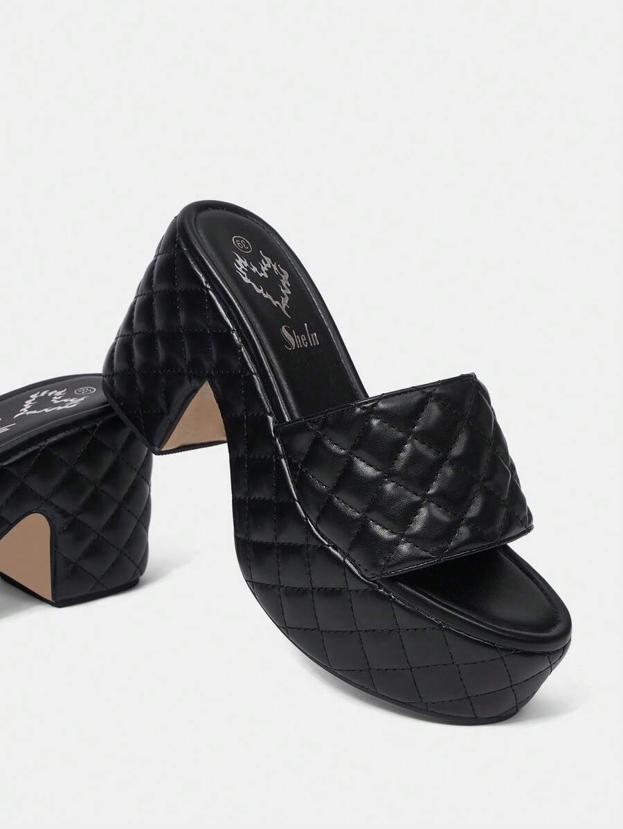 SheIn ICON Women's Thick Heel Platform Sandals, Solid Color Open Toe Anti-Slip Flat Bottom Shoes, Casual Outdoor High Heel Shoes Vacation Shoes Summer Halloween