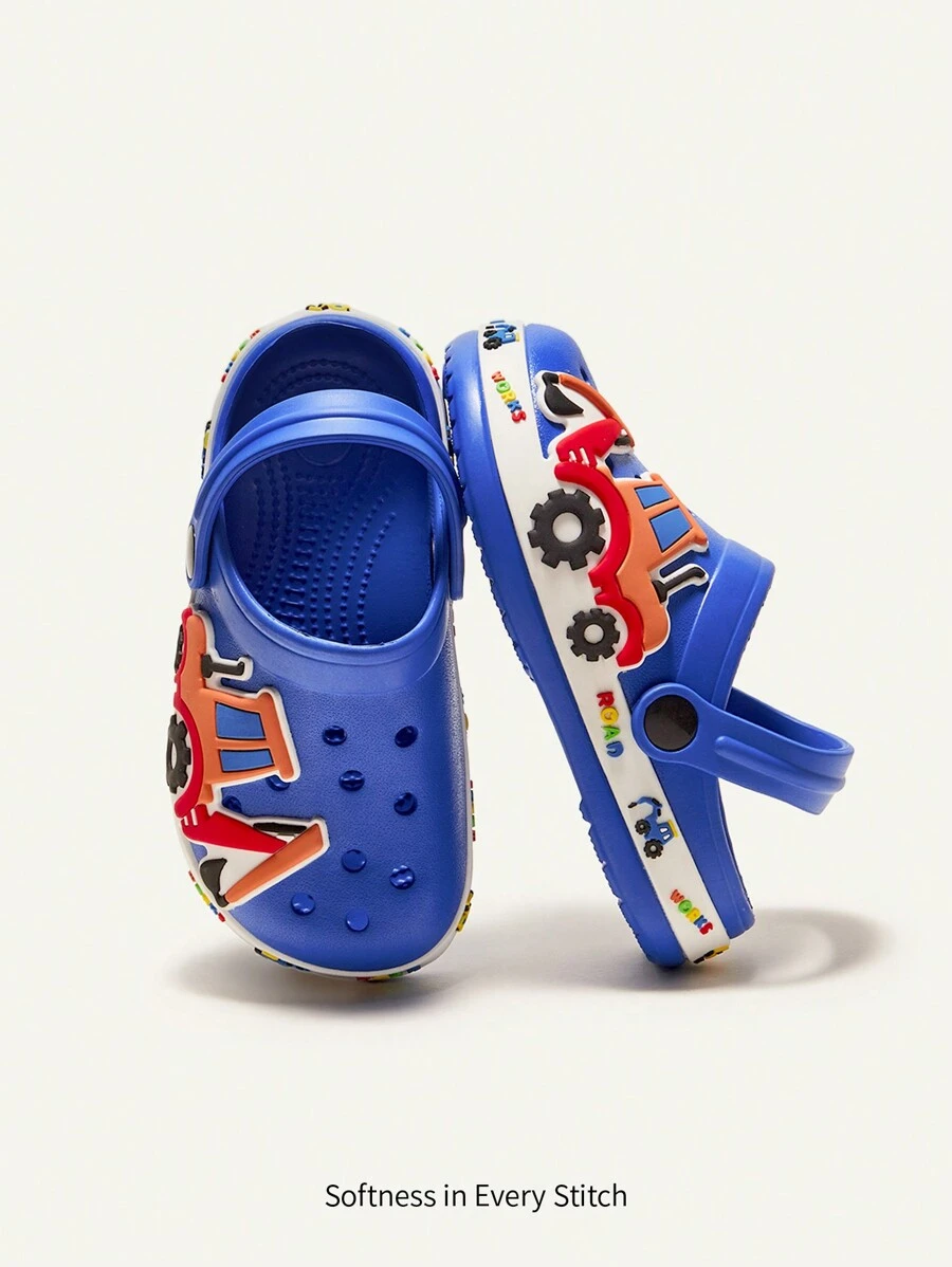 Cozy Pixies Fashionable Cute Excavator Pattern Baby Hole Shoes Garden Clogs