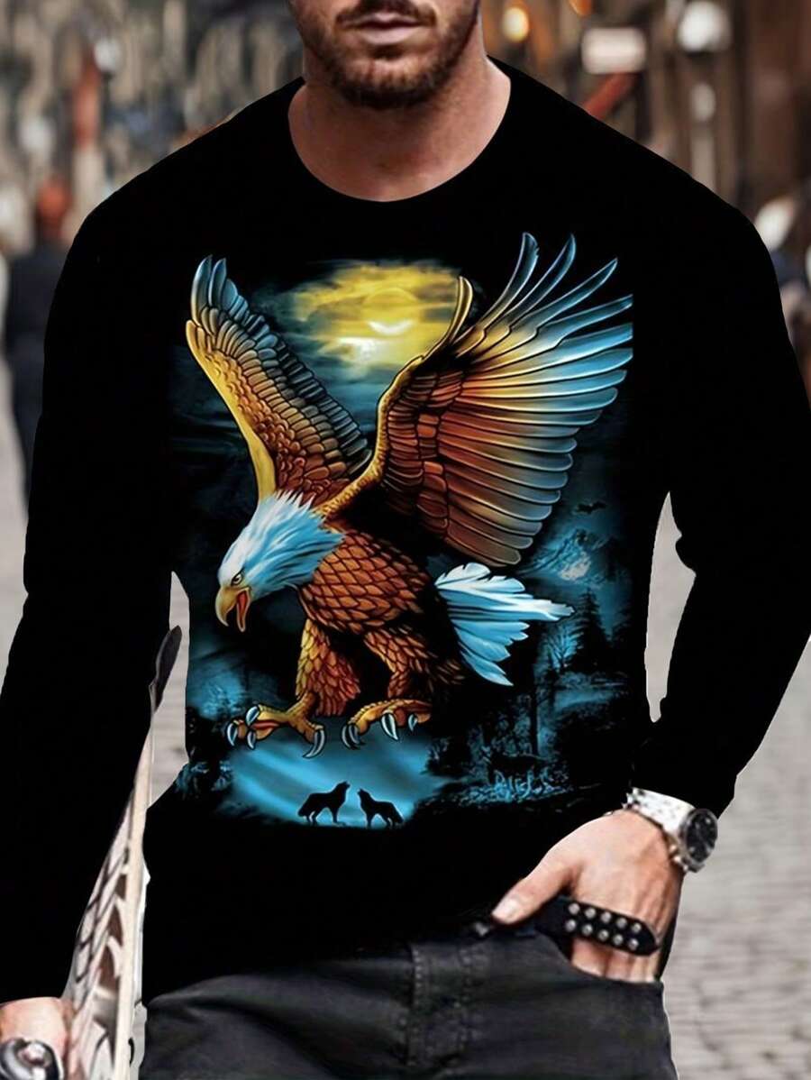 Manfinity LEGND Men Eagle Graphic Printed Long Sleeve Casual T-Shirt, For Going Out, For Husband
