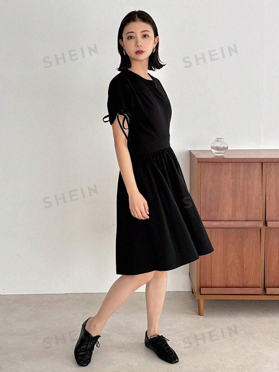 FRIFUL Designer Vestido corto de mujer de unicolor con diseño de cordón, vestido de mujer casual