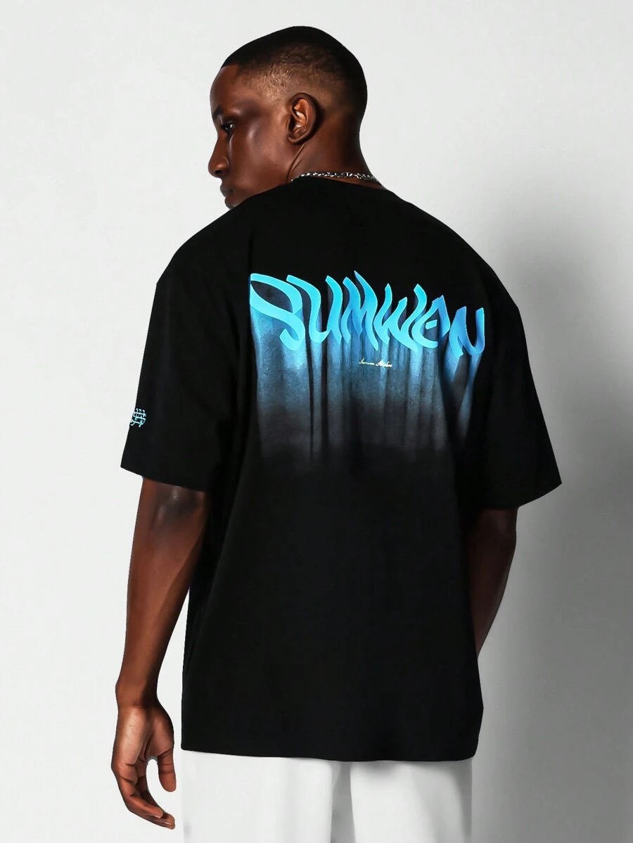SUMWON Regular Fit Short Sleeve Tee With Graffiti Graphic Print Street Wear