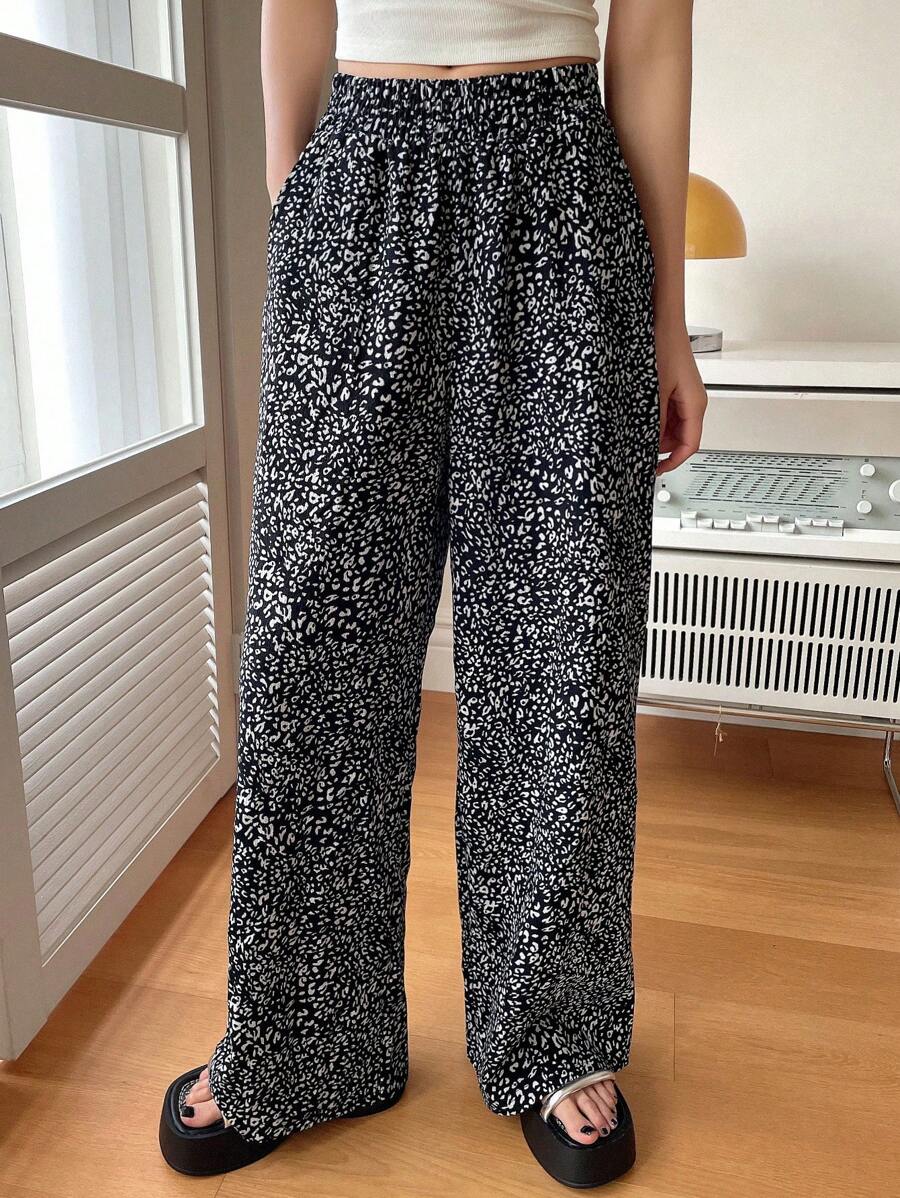 FRIFUL Pantalones de verano de pierna ancha con estampado de leopardo para mujer
