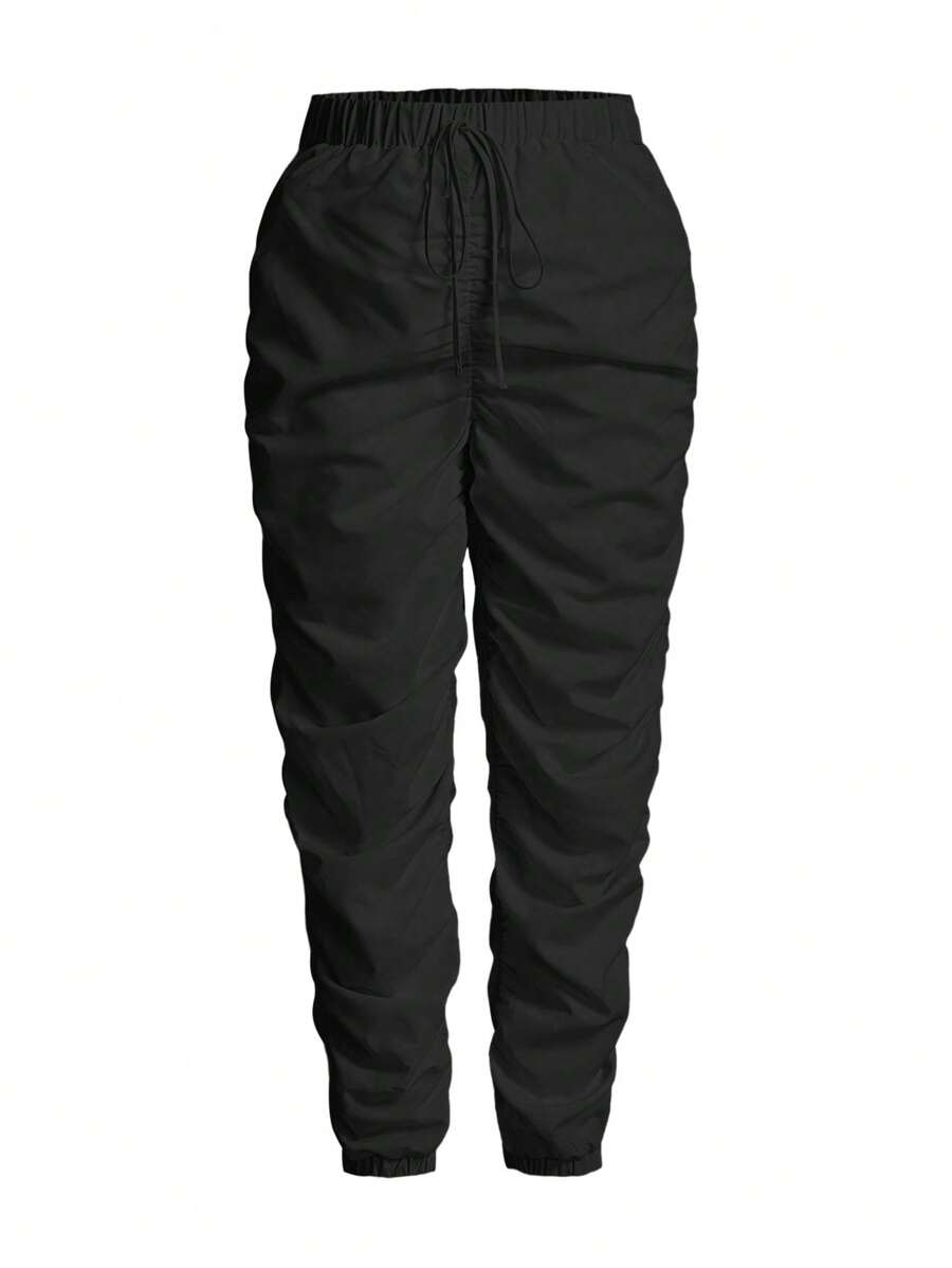 Calvaya Pantalones arrugados estilo callejero de nueva en unicolor de talla grande con cordón y con apariencia de overol