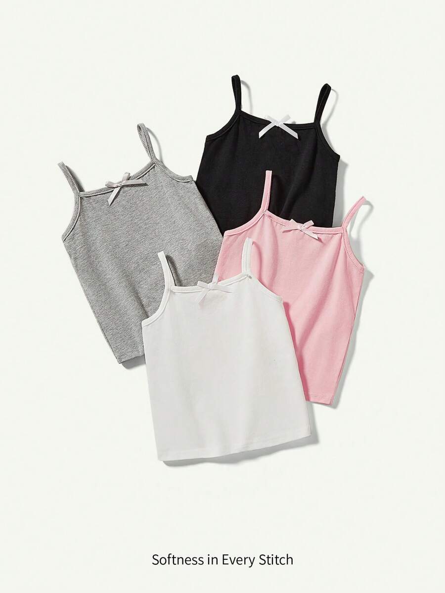 Cozy Pixies Baby Girl 4pcs Knitted Soft Camisole Tops Set With Decorative Bowknot For Casual Outfits