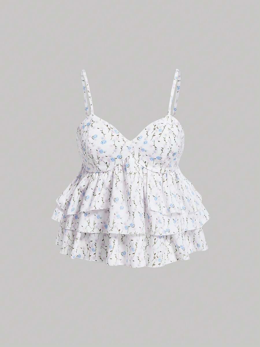 SHEIN MOD Women's Doll Camisole With Floral Patterned Bust Cups