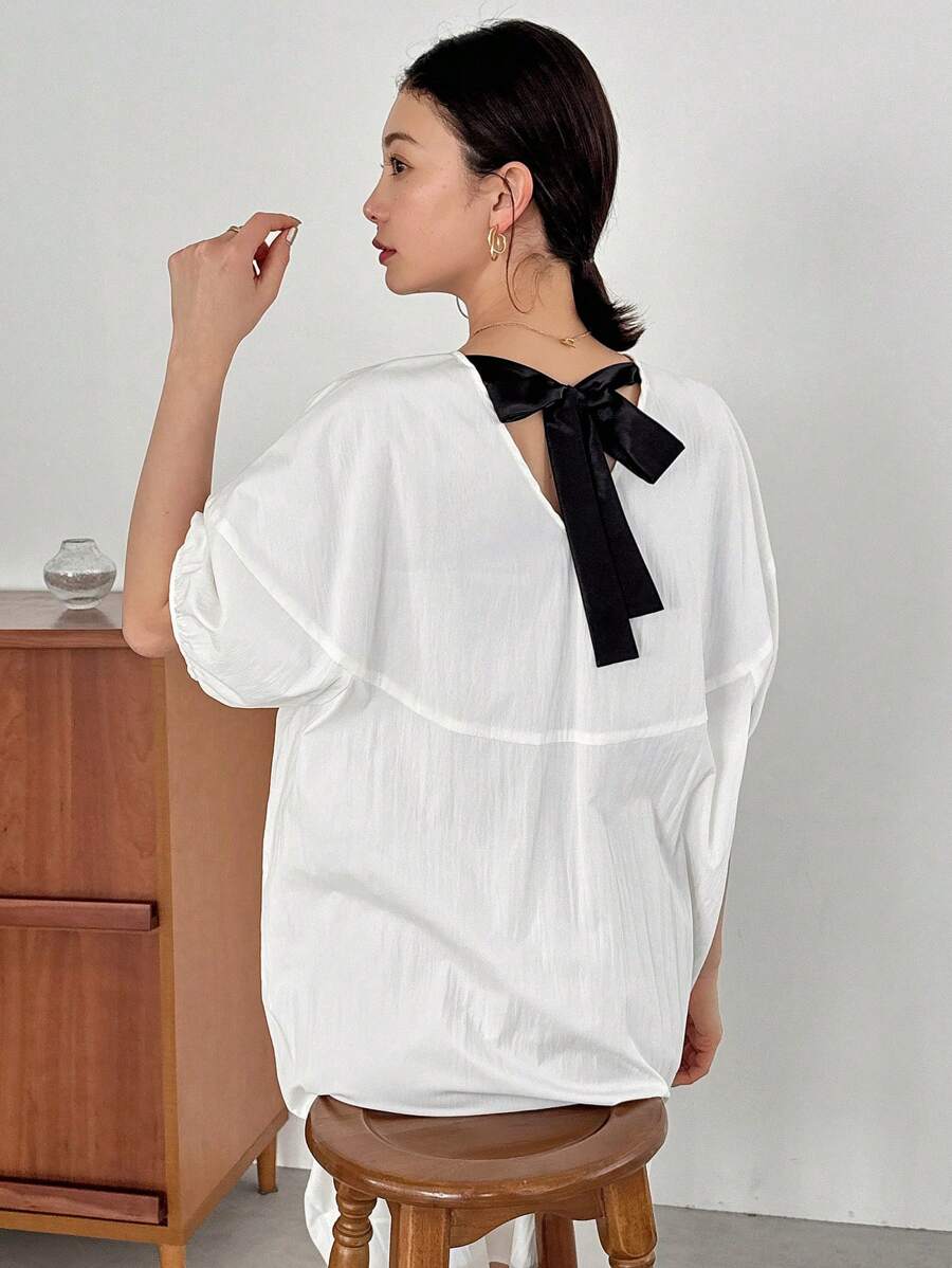 FRIFUL Loose Drop Shoulder Summer Dress With Color Blocking And Back Tie Details Sundress