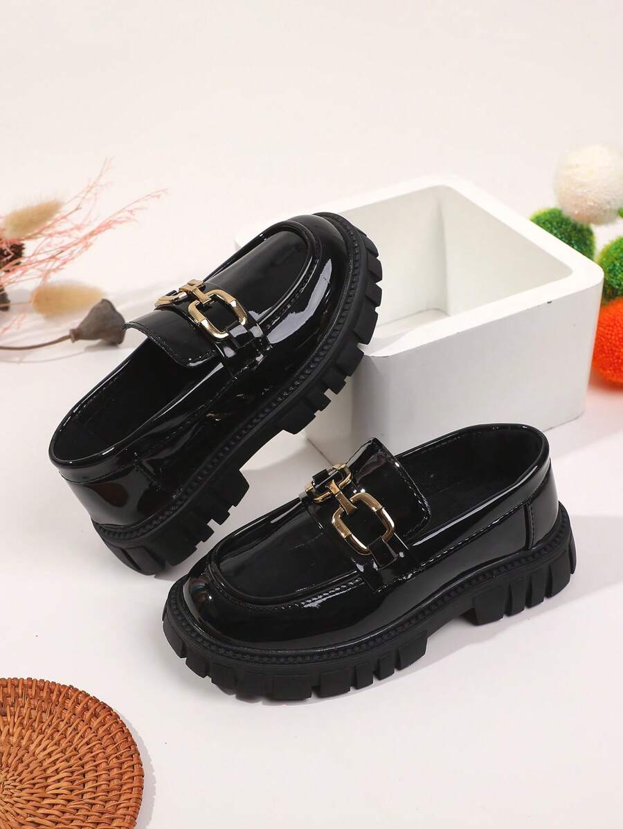 Fashionable Girls' Leather Shoes, Spring New Low-Cut British Style Black Shoes, Girls' Thick-Soled Shoes For Children