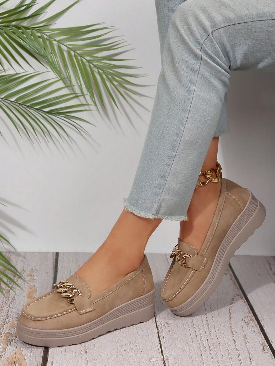 Mocassini da donna slip-on con cinturino e fibbia metallica, tacco grosso e spessa piattaforma, fondo finto in iuta, alla moda, comodi e versatili, perfetti per i trasferimenti e gli abiti primavera/estate
