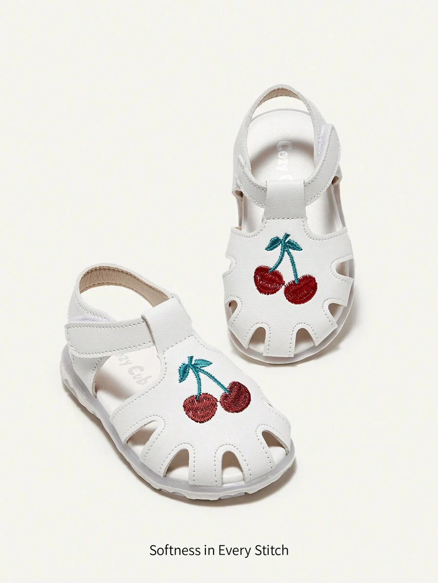 Cozy Pixies Sandalias Planas Dulces Y Lindas De Cereza Bordadas Para Niñas, Adecuadas Para El Verano