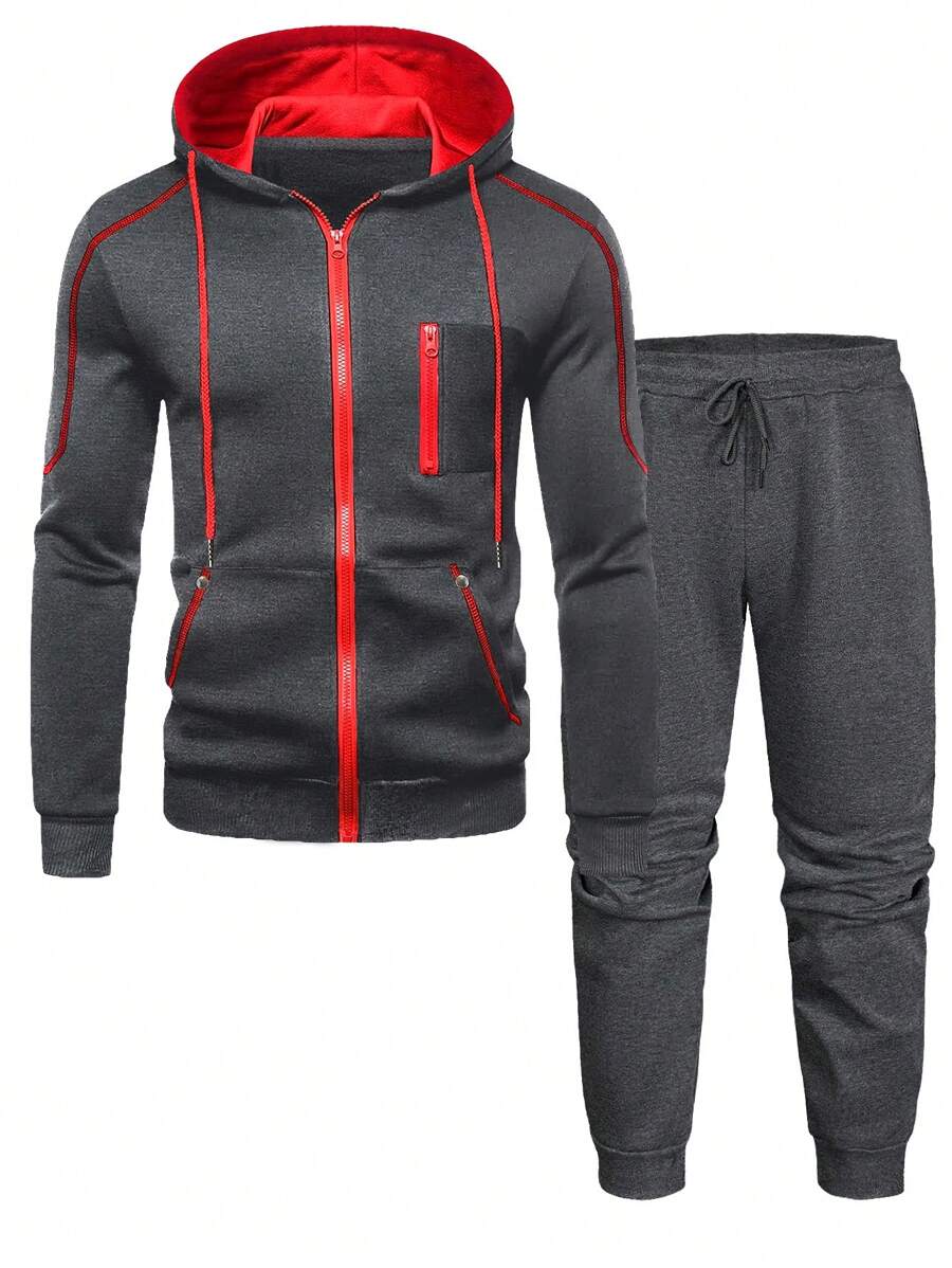 Hombres Pantalones deportivos con capucha con cremallera con cordón