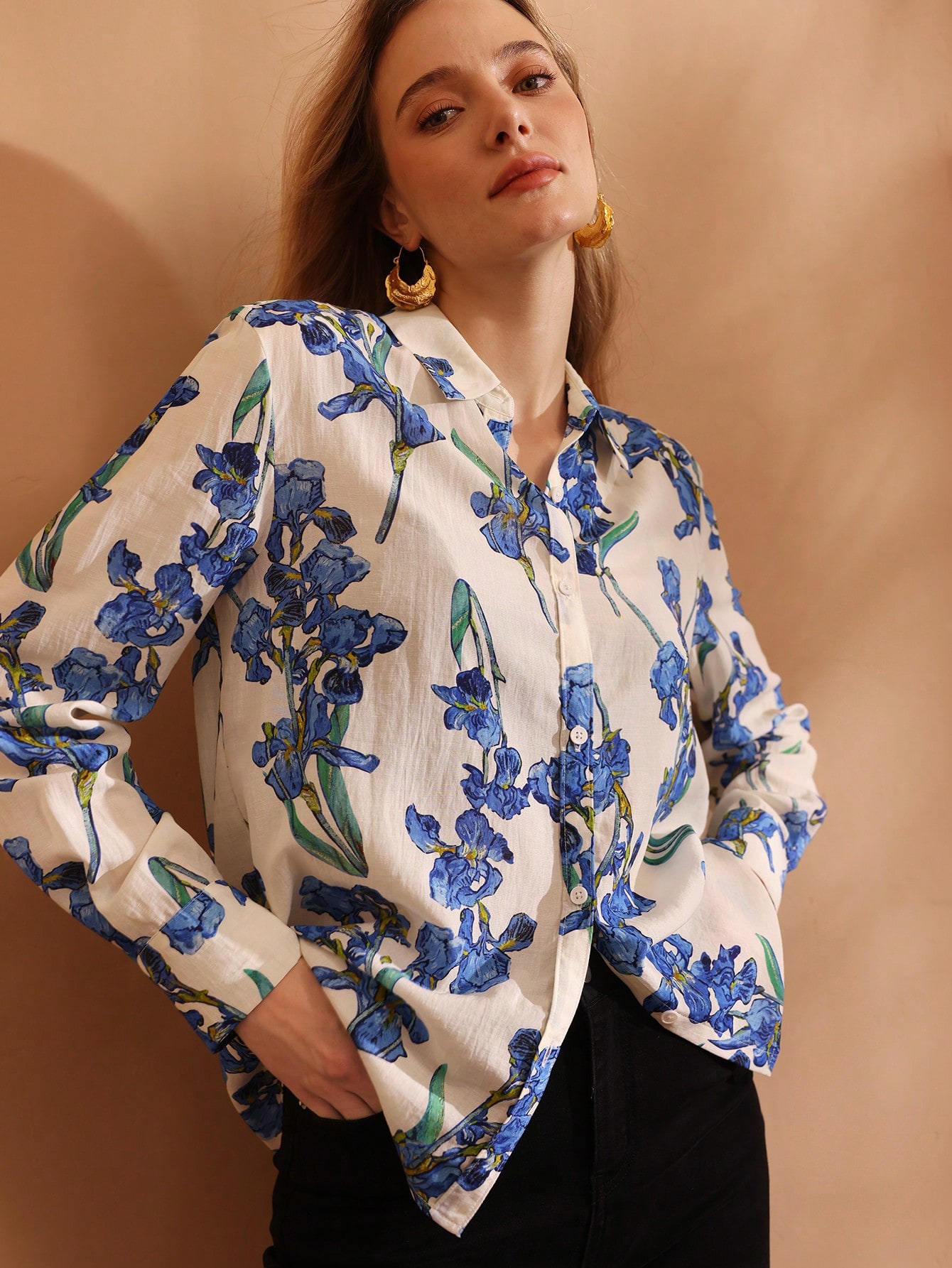 417　6/14 Flower print long sleeve M FLORAL PRINT LONG SLEEVE SHIRT｜Motf