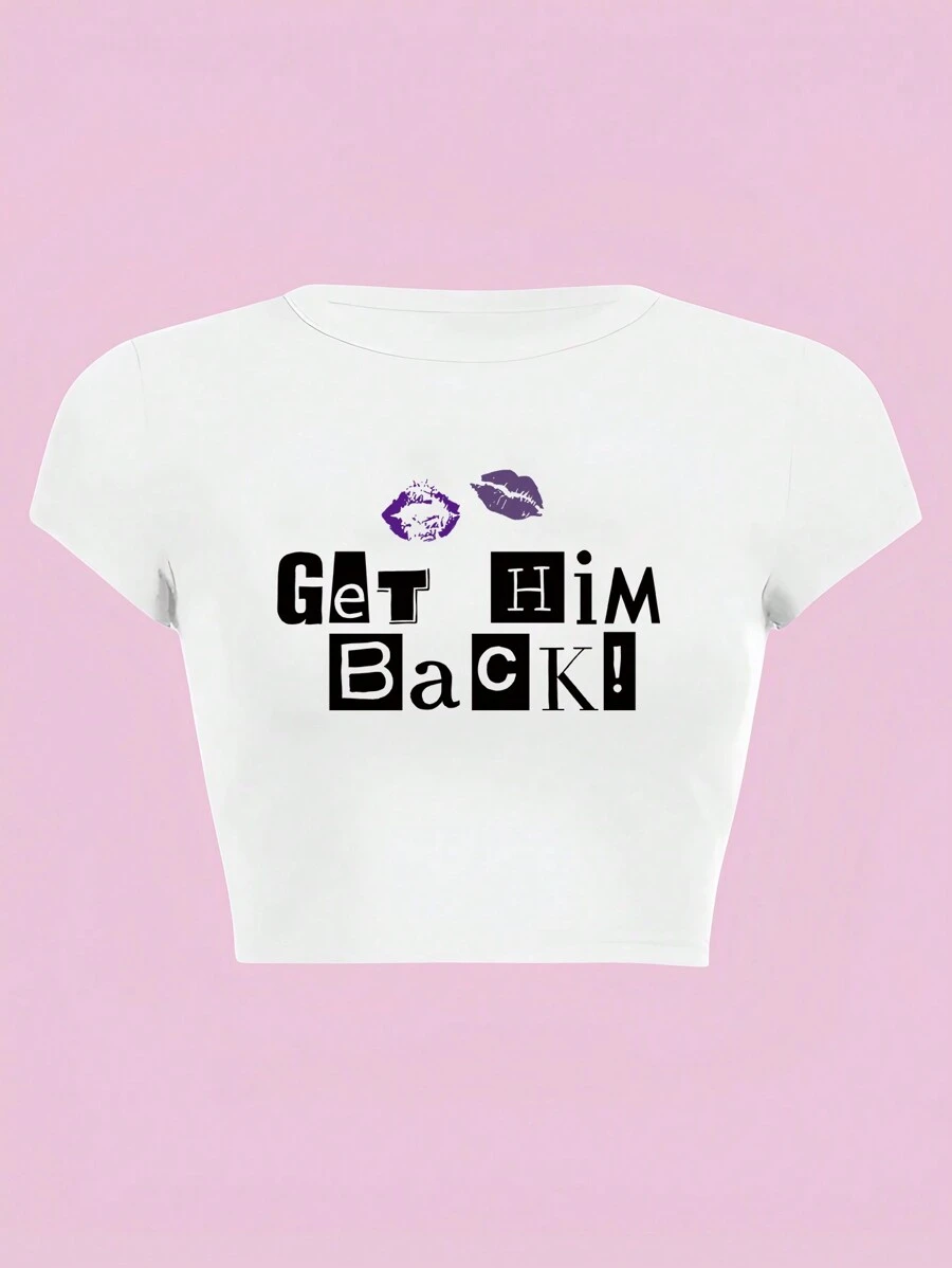 Flirla Camiseta Casual Con Cuello Redondo Para Mujer De Manga Corta Y Estampado De Letras Y Labios Para Verano